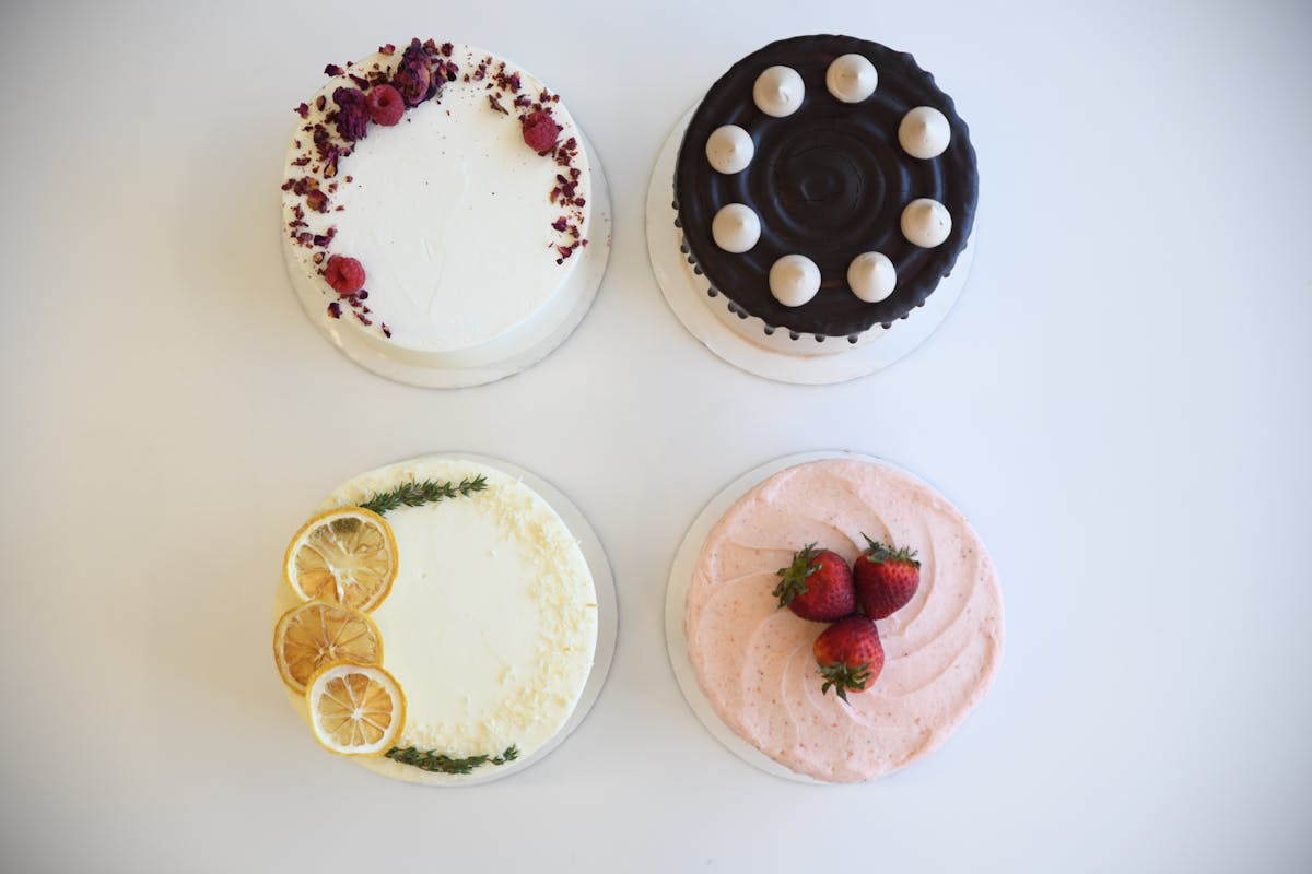 a table with a cake on a plate