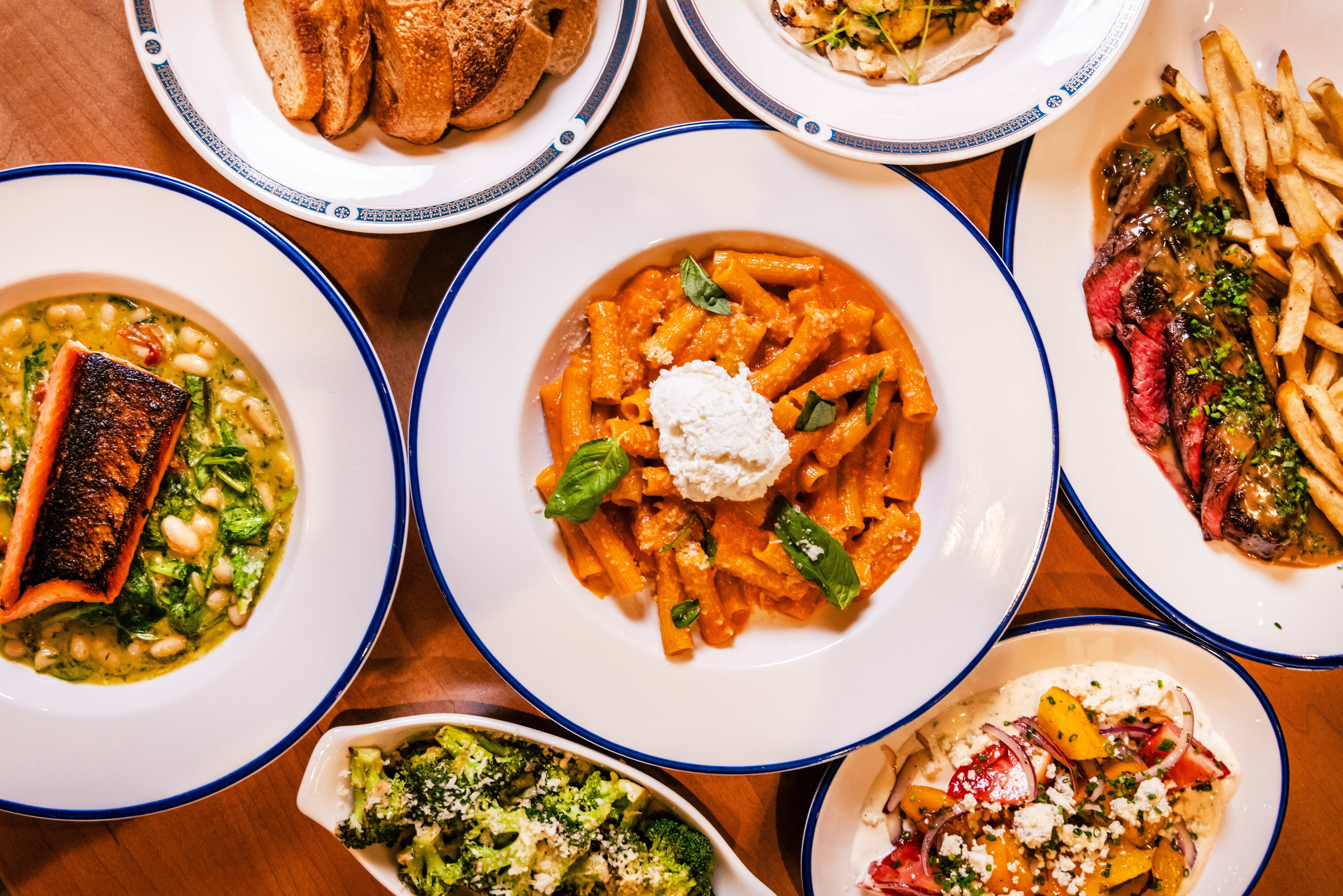 a table full of plates of food