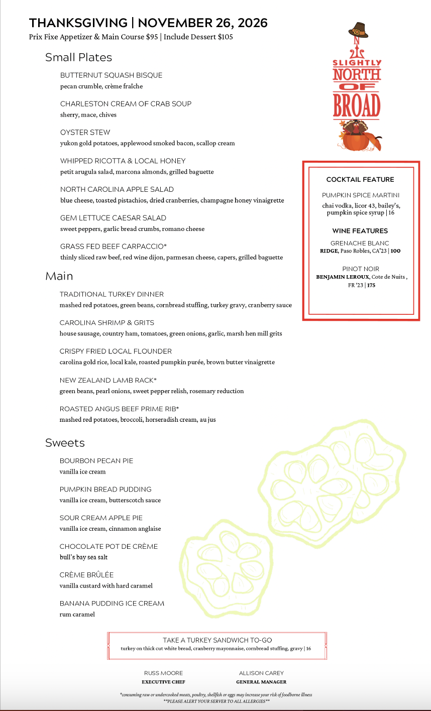 a menu with a red and green logo