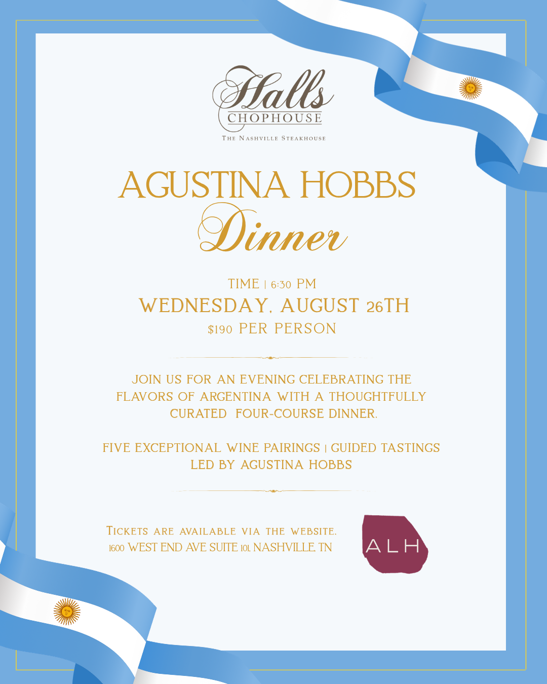 a blue and white invitation with a blue and white flag