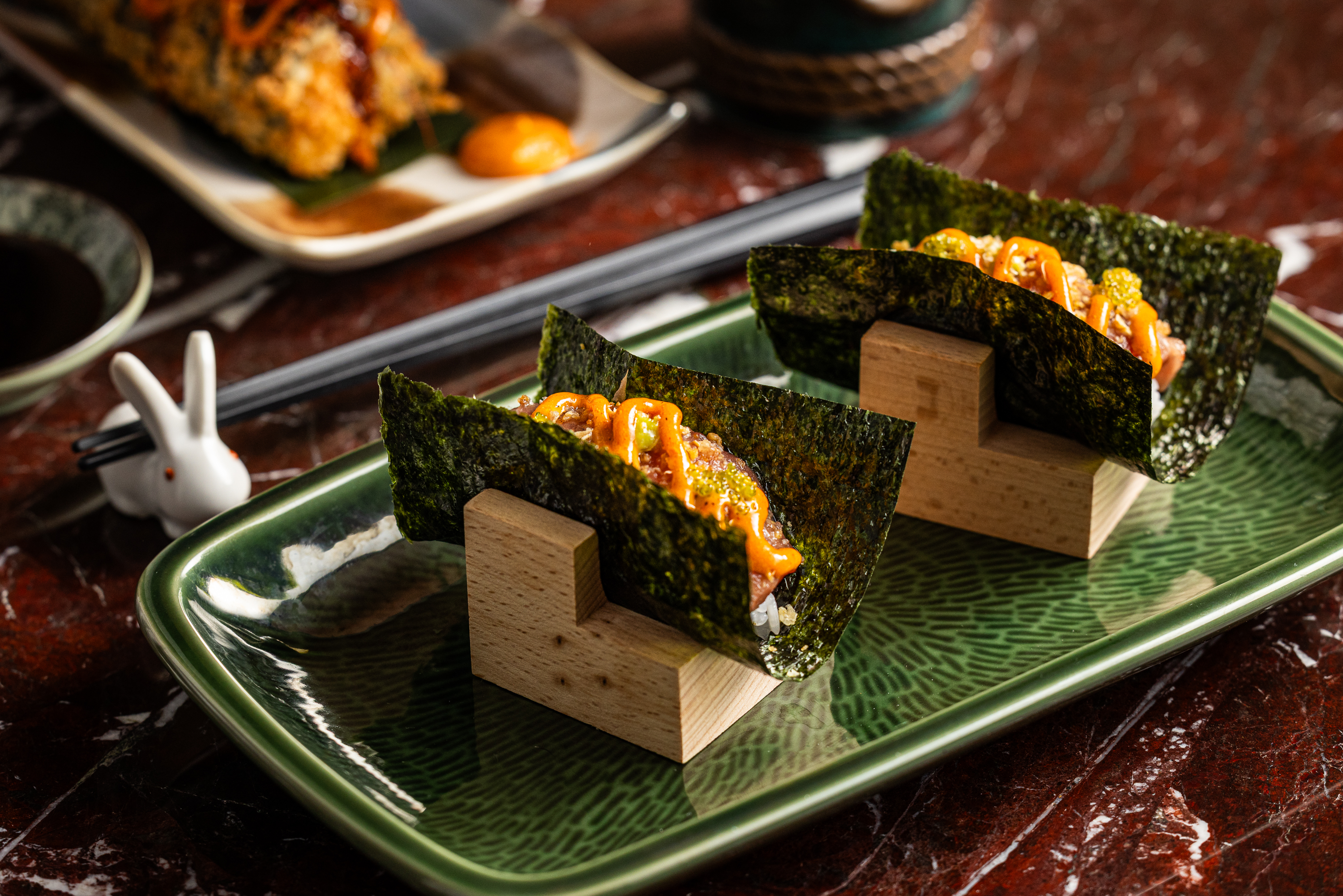 a plate of sushi on a table