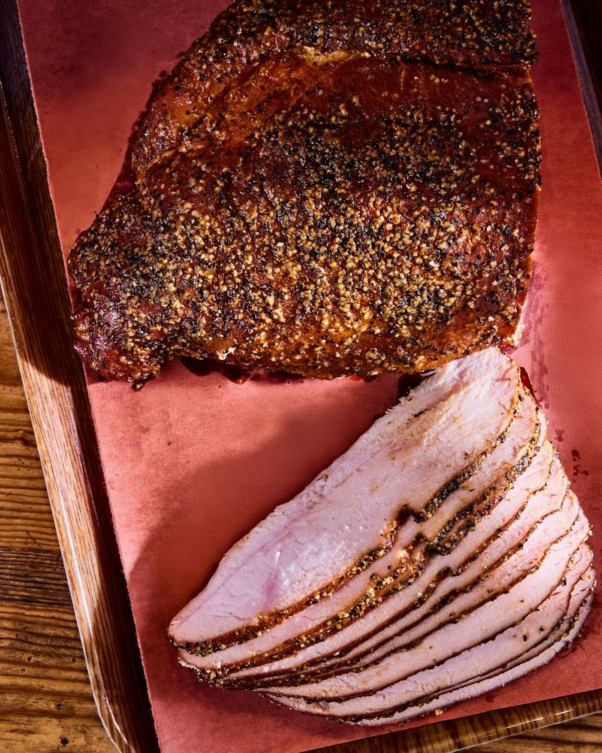 Smoked turkey breast, sliced, on butcher paper