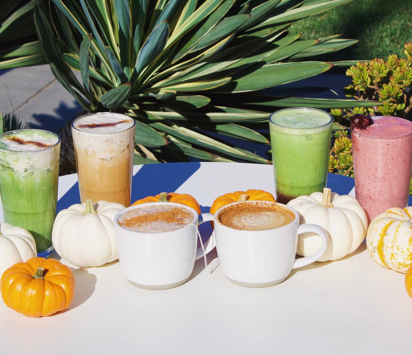 a group of drinks on a table
