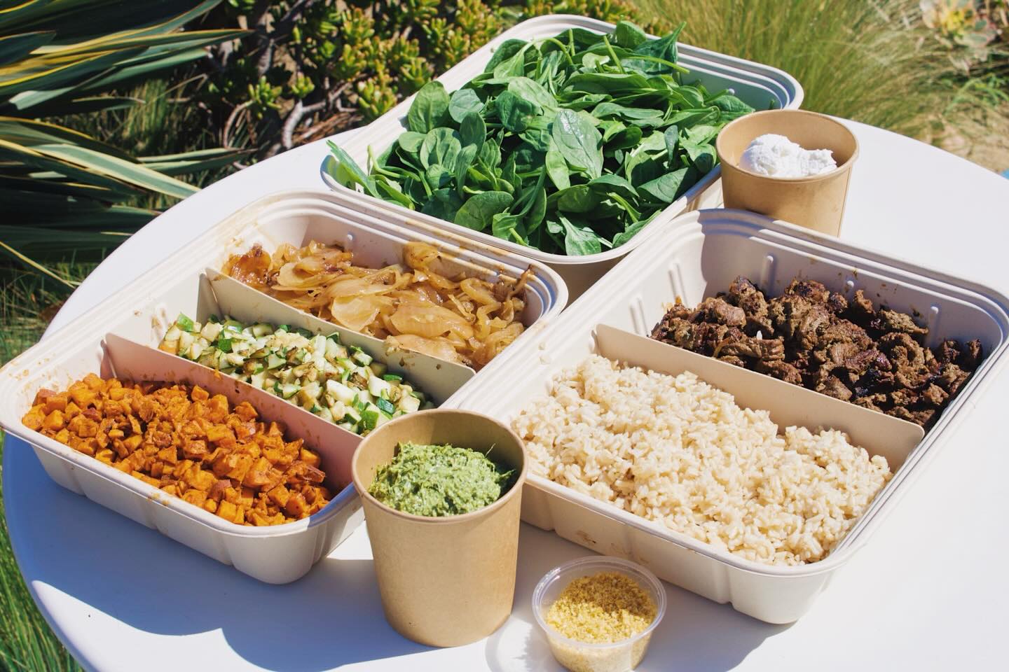 a trays of food on a table