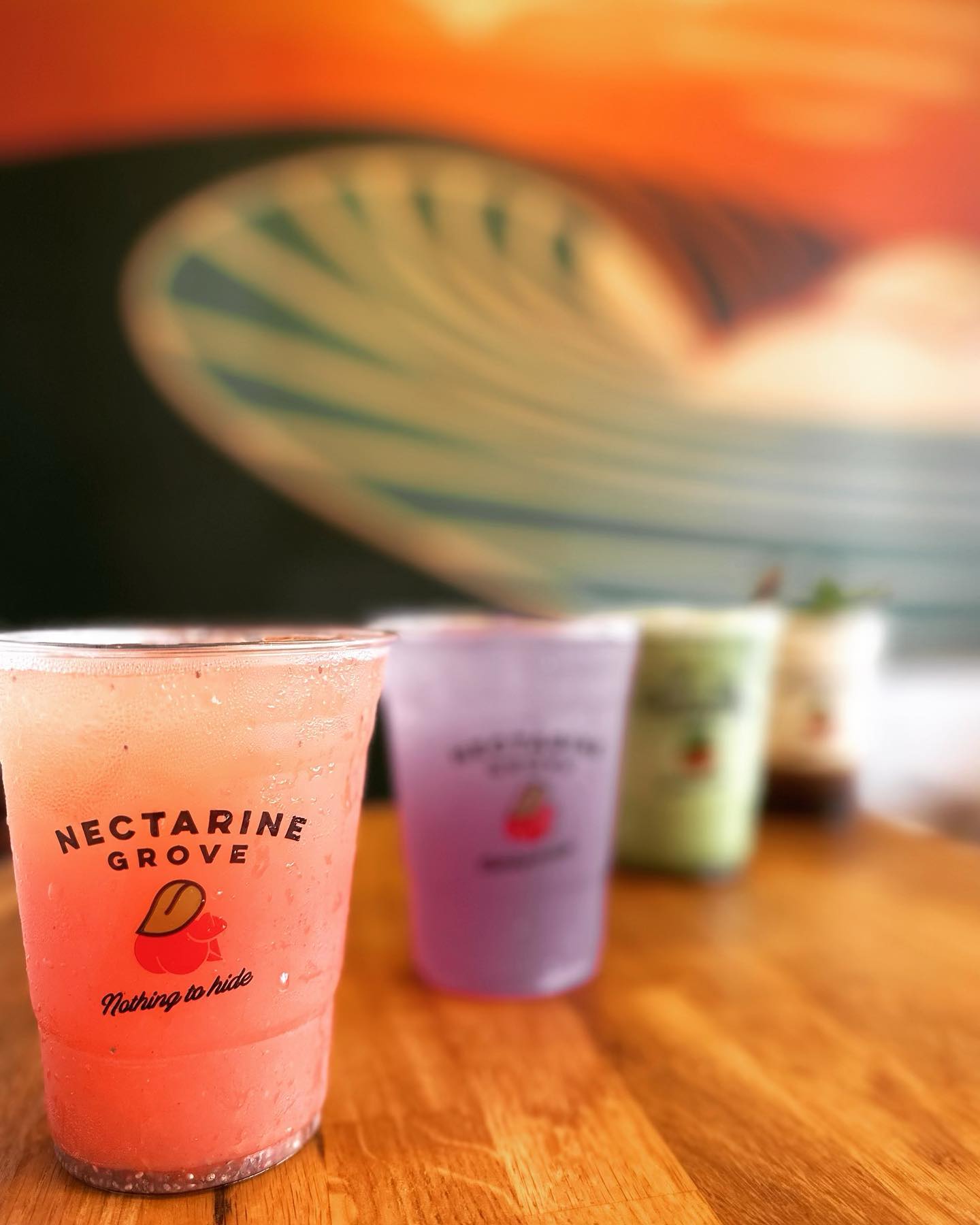 a group of drinks on a table