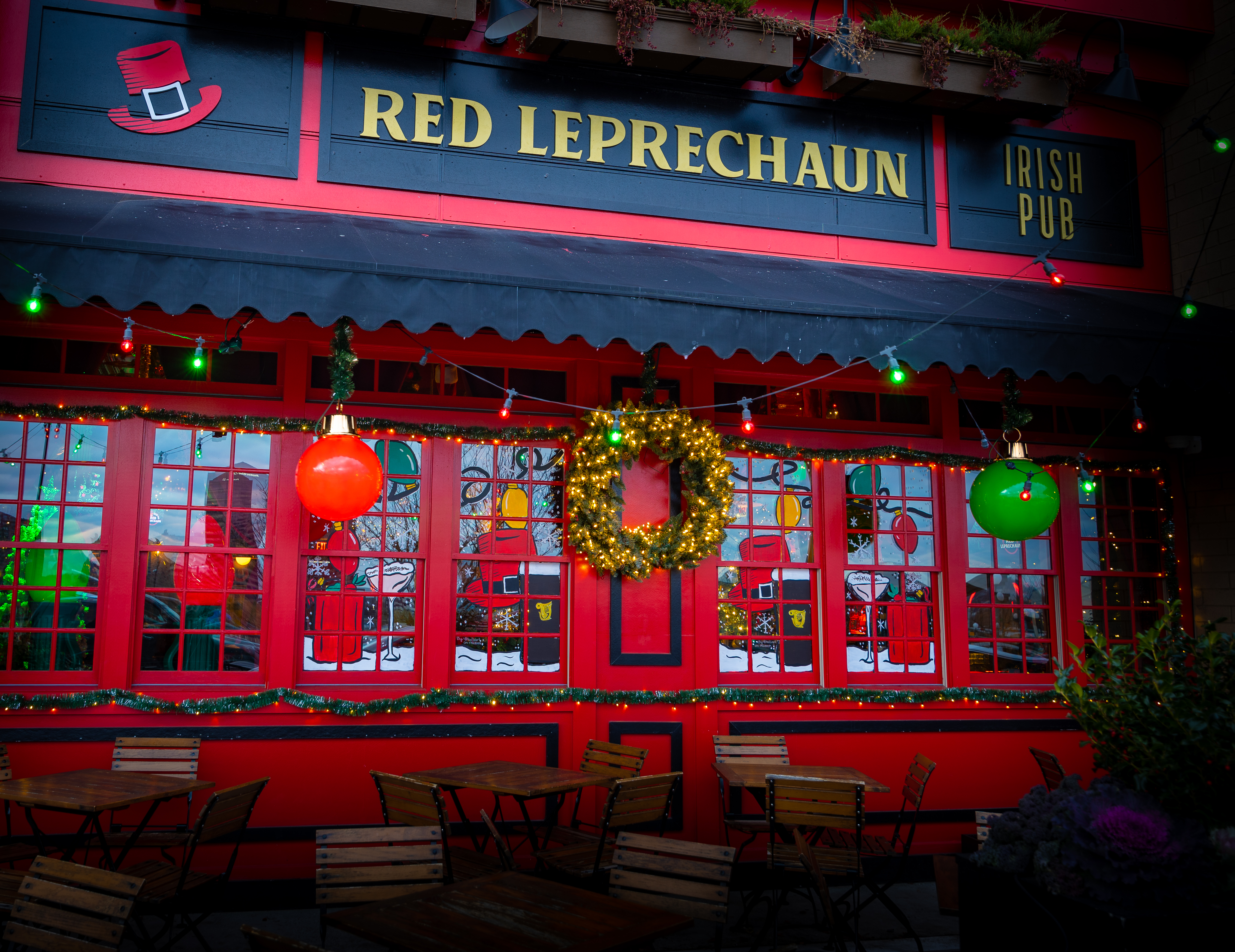 a store front at night
