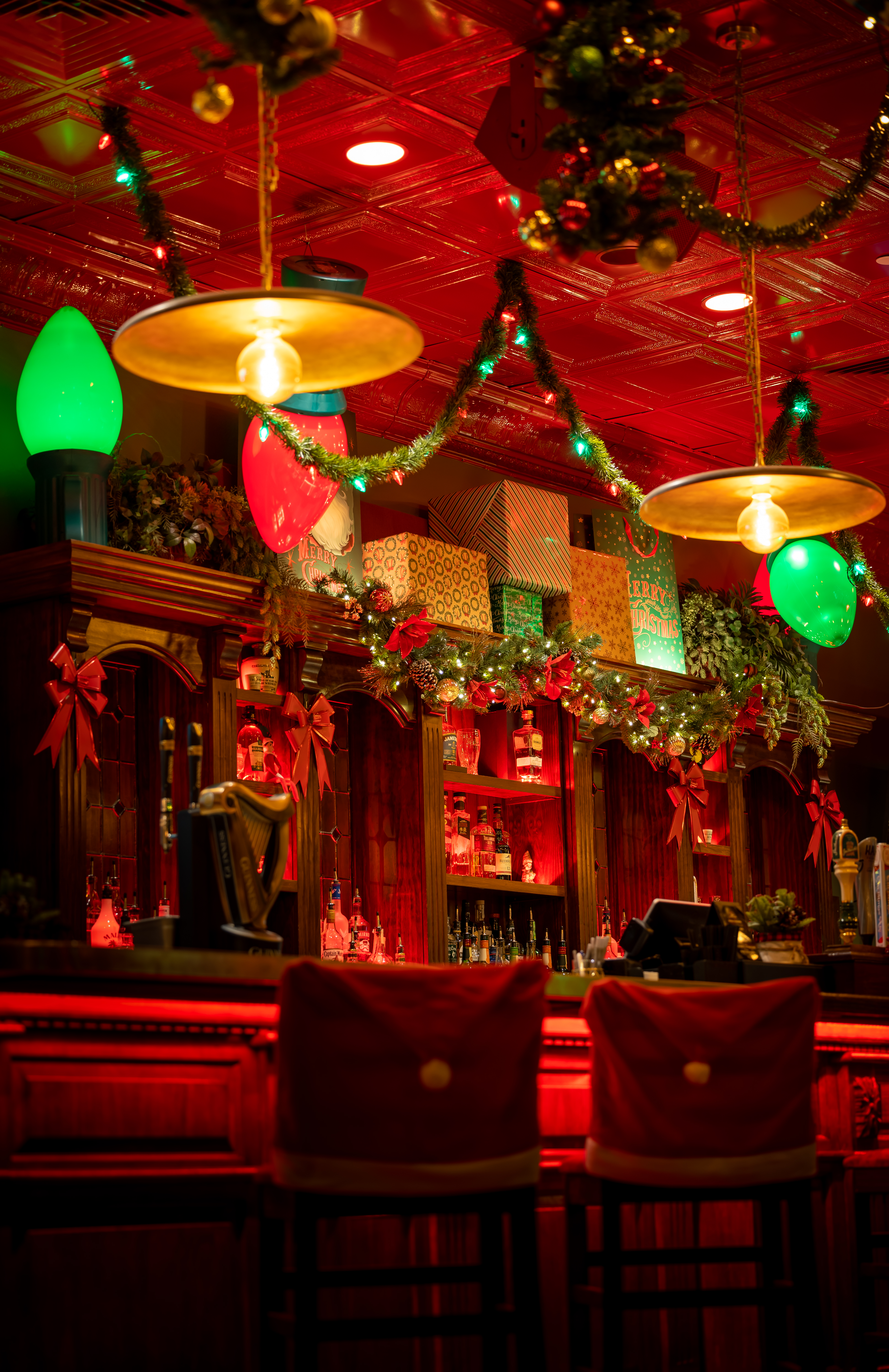 a store front at night