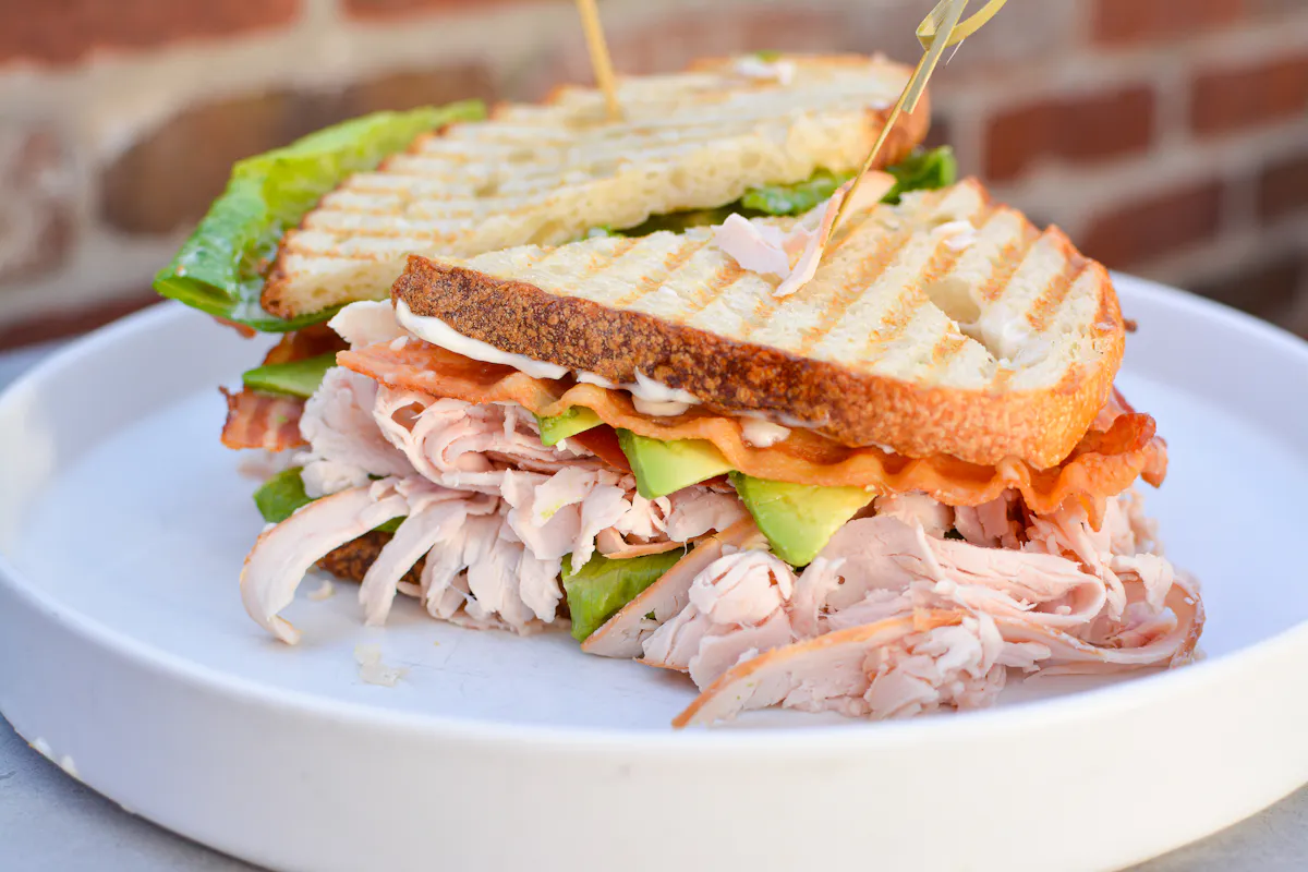 a close up of a sandwich on a plate