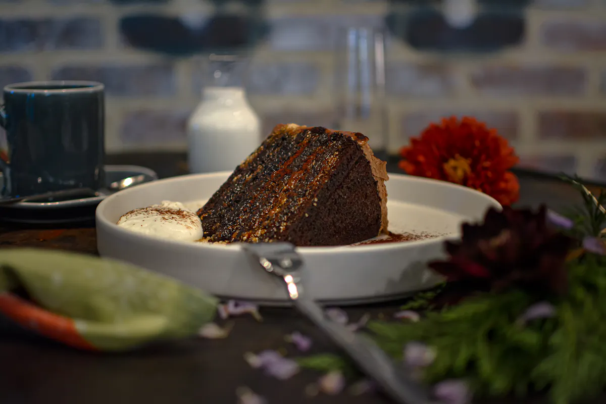 a close up of a piece of cake on a plate