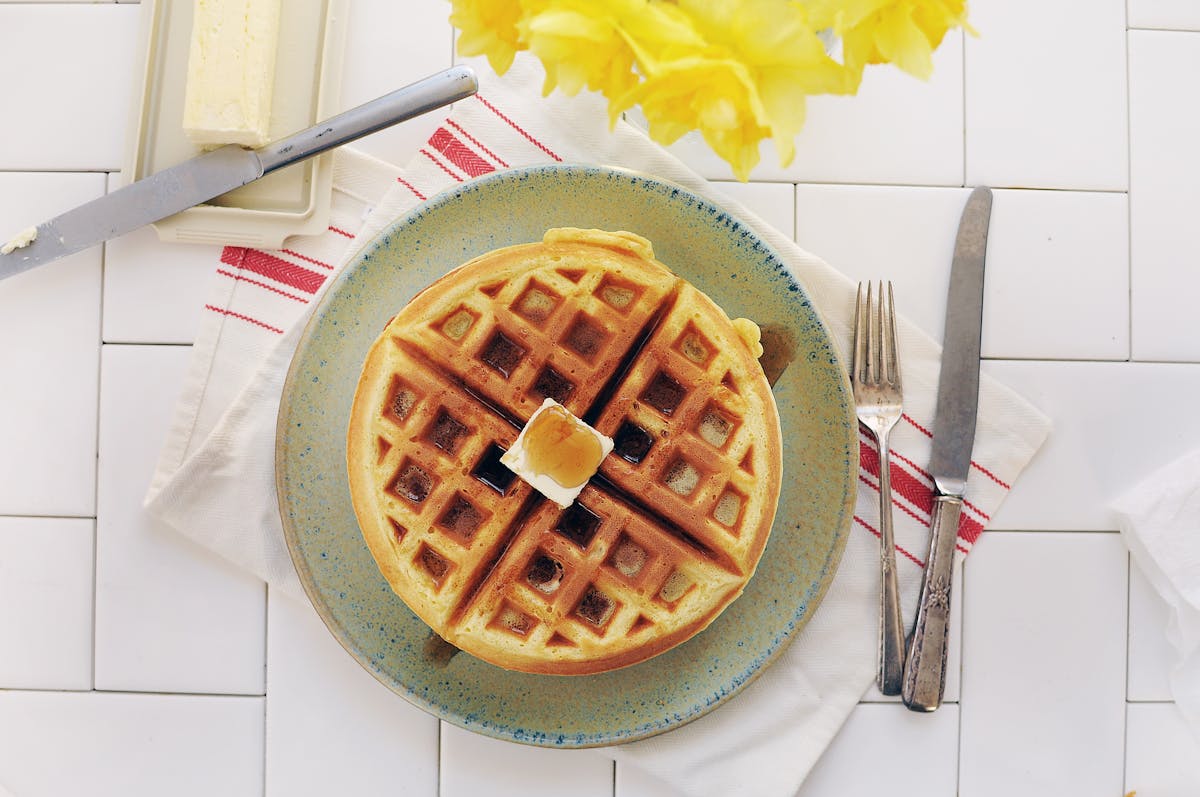 a waffle on a table