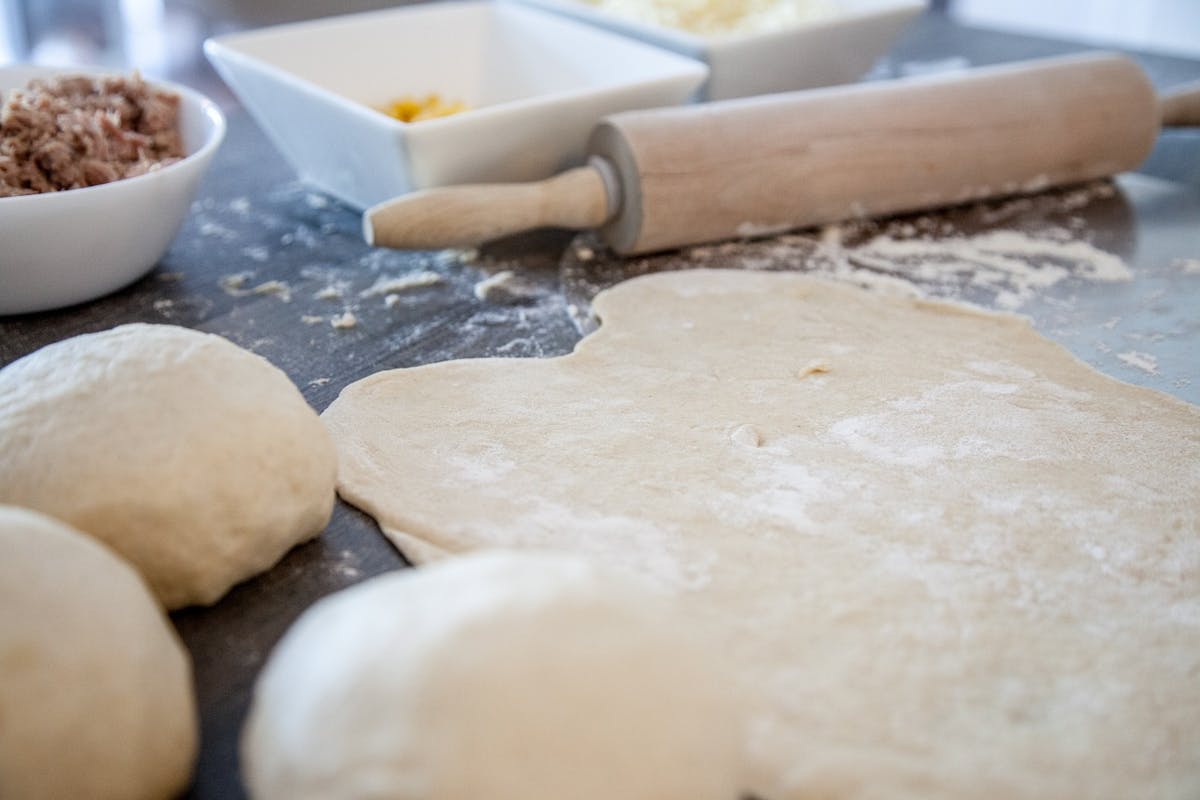 a close up of food on a counter