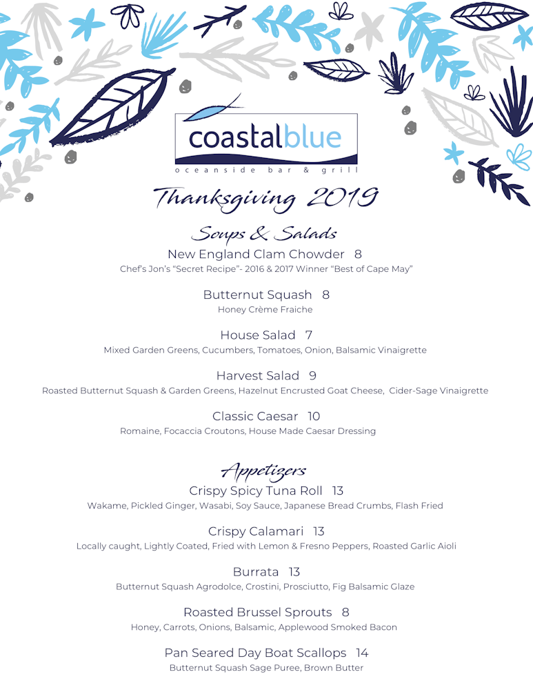 Thanksgiving Dinner 2019 Coastal Blue Oceanside Bar Grill