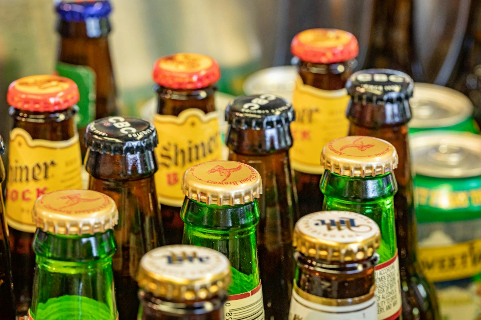 a close up of bottles