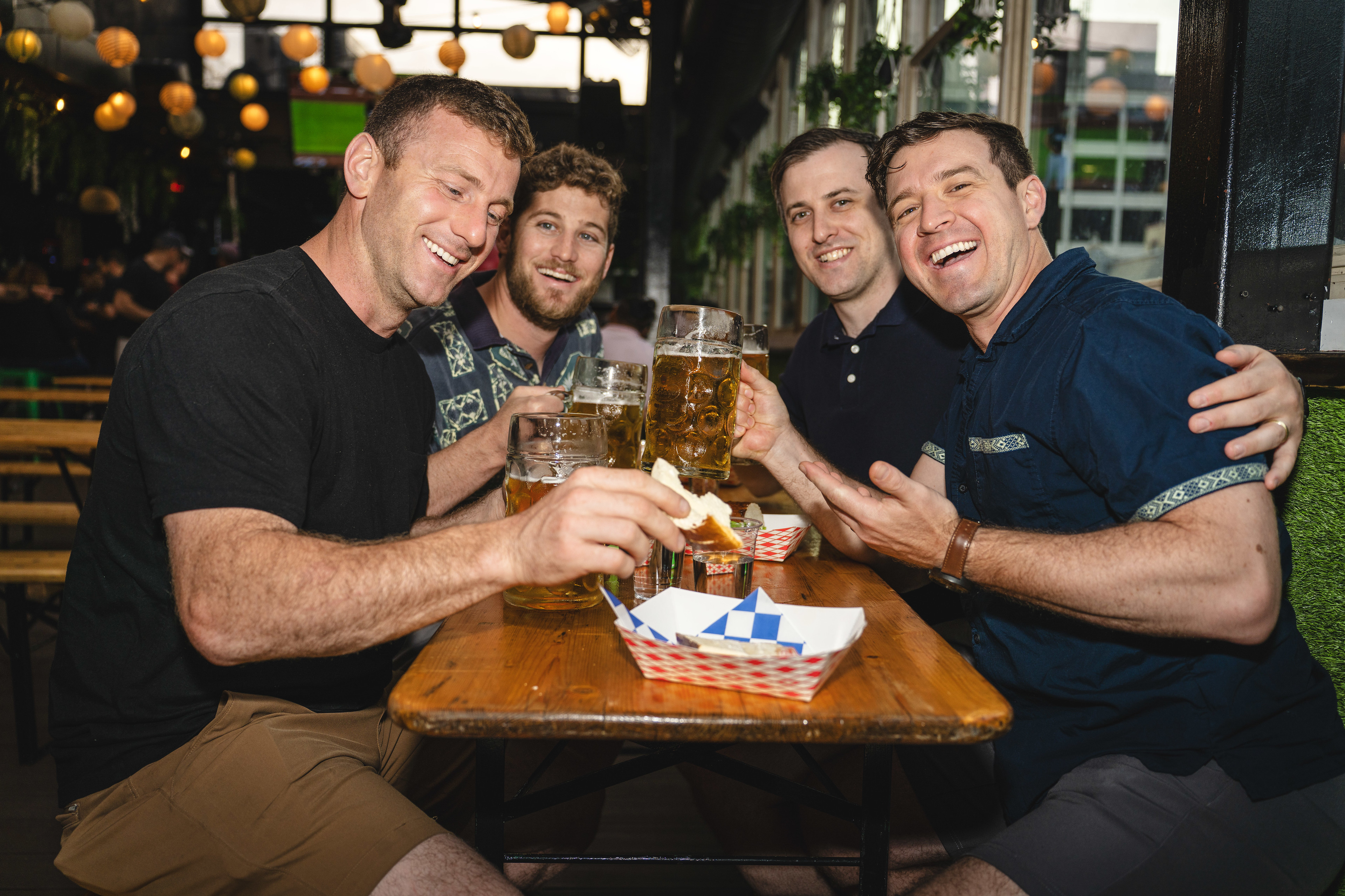 a group of people smiling