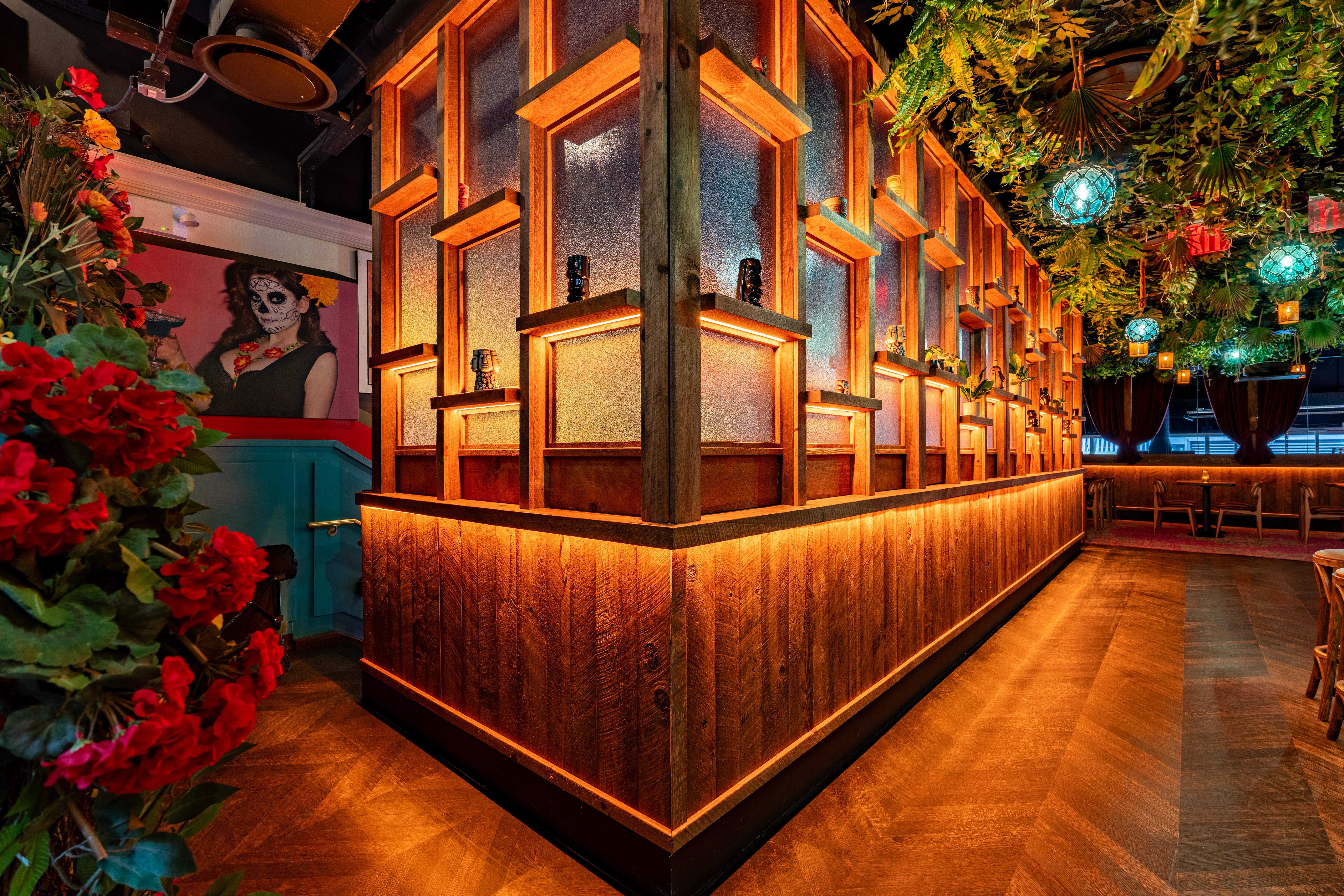 a room that has a sign on the side of a building