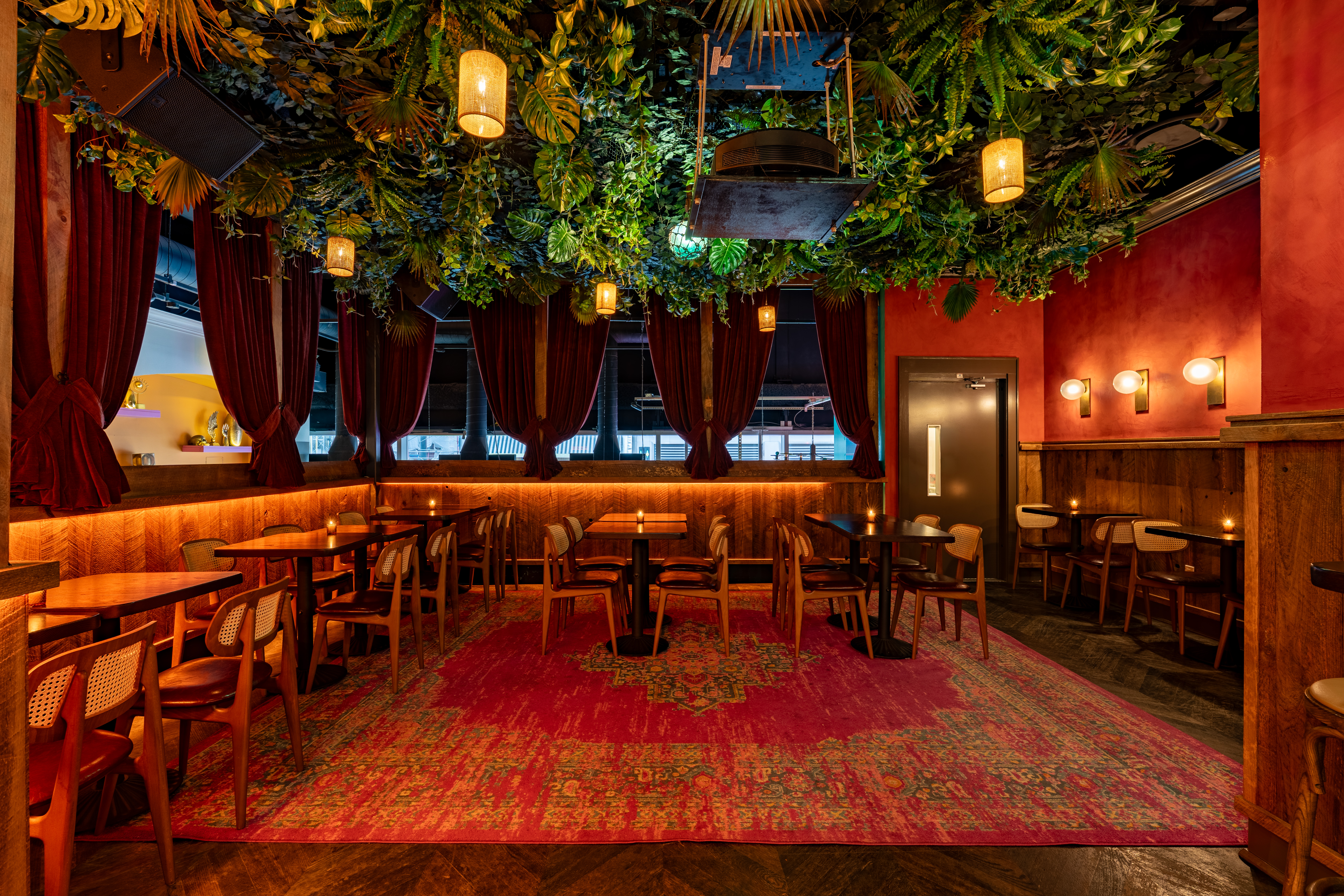 a room filled with furniture and a table