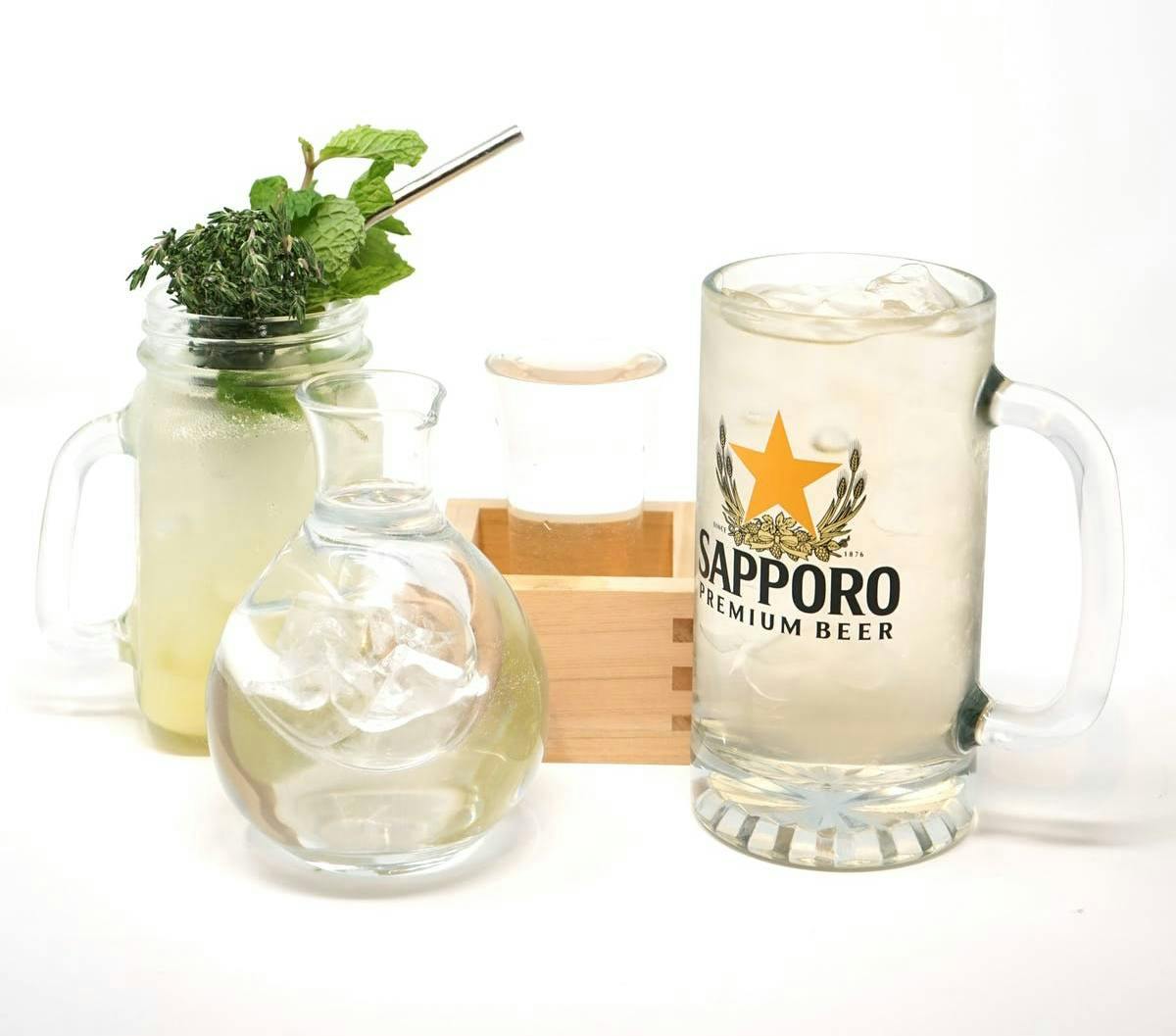 a group of glass bottles on a table