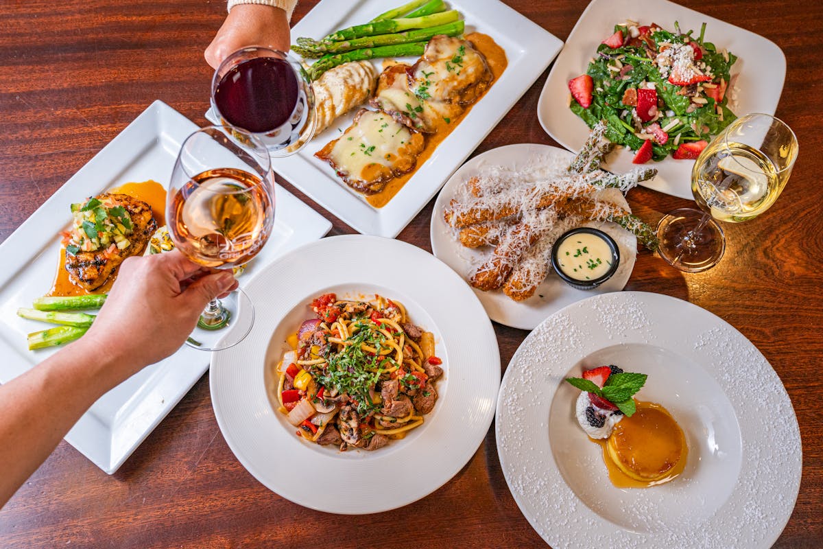 various plates of food on a table