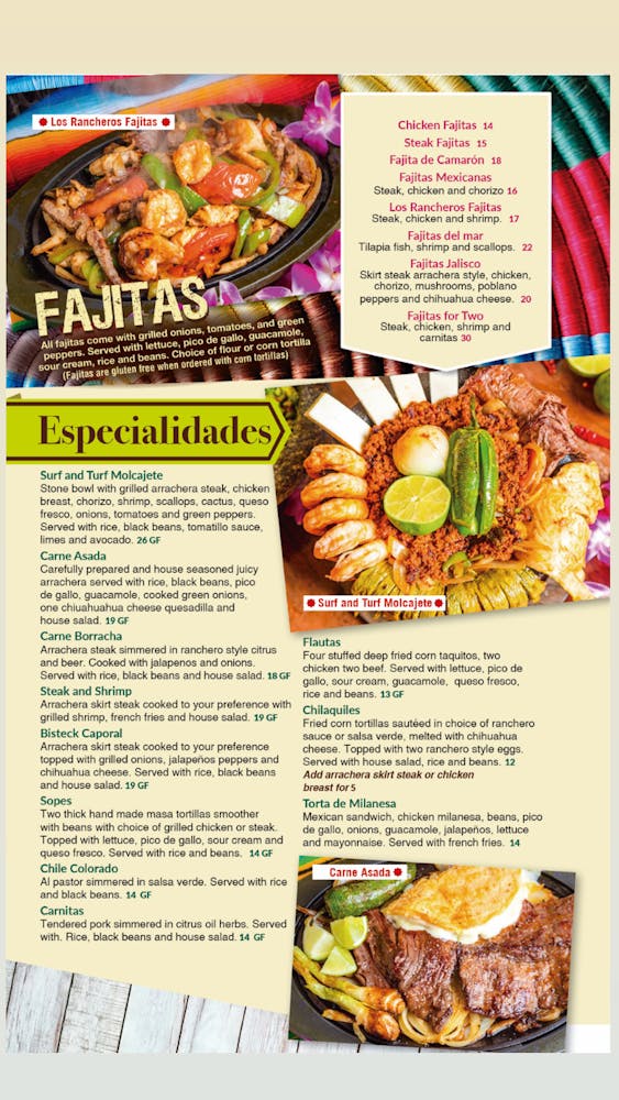 menus backup los rancheros