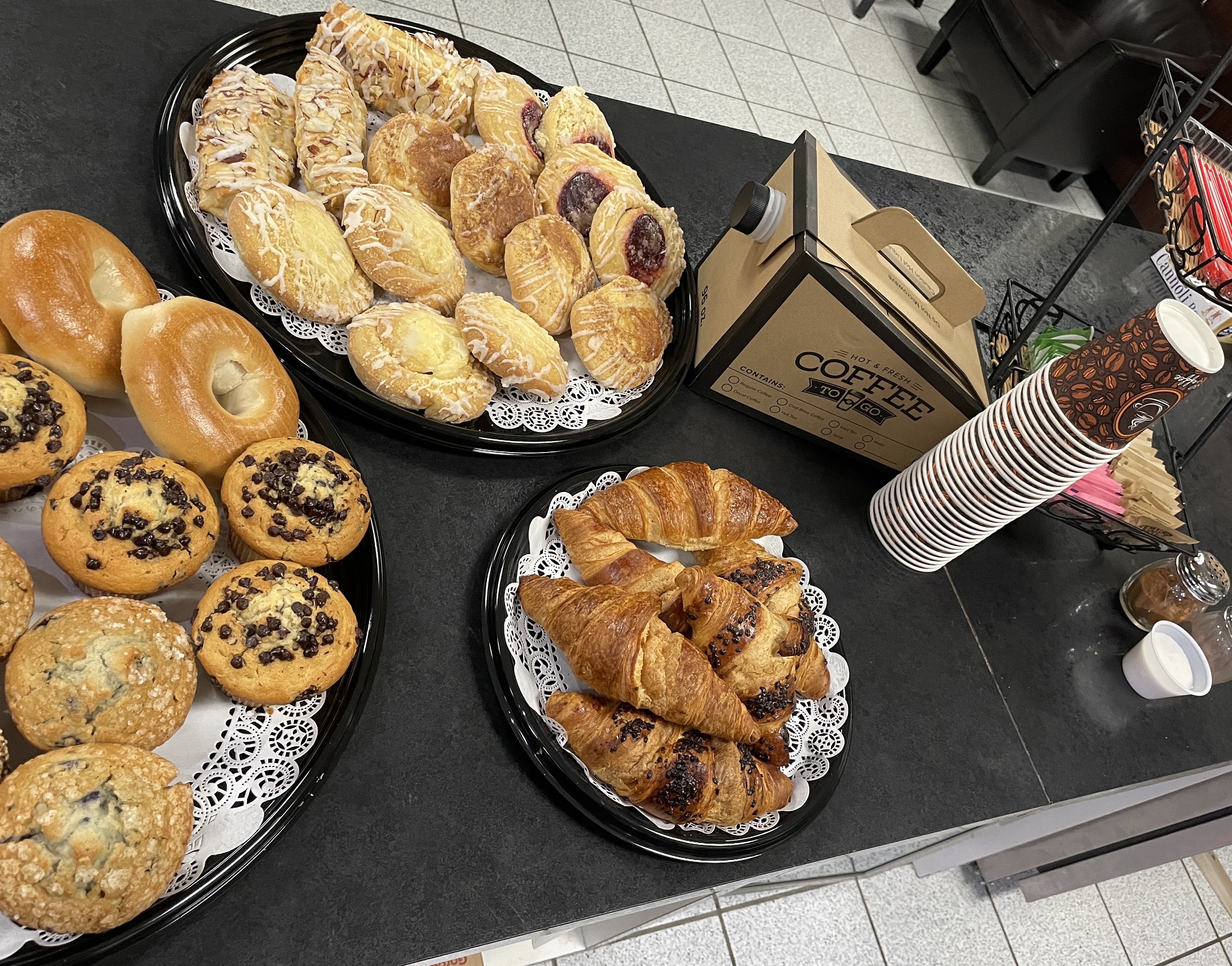 Danishes, muffins, croissants & coffee