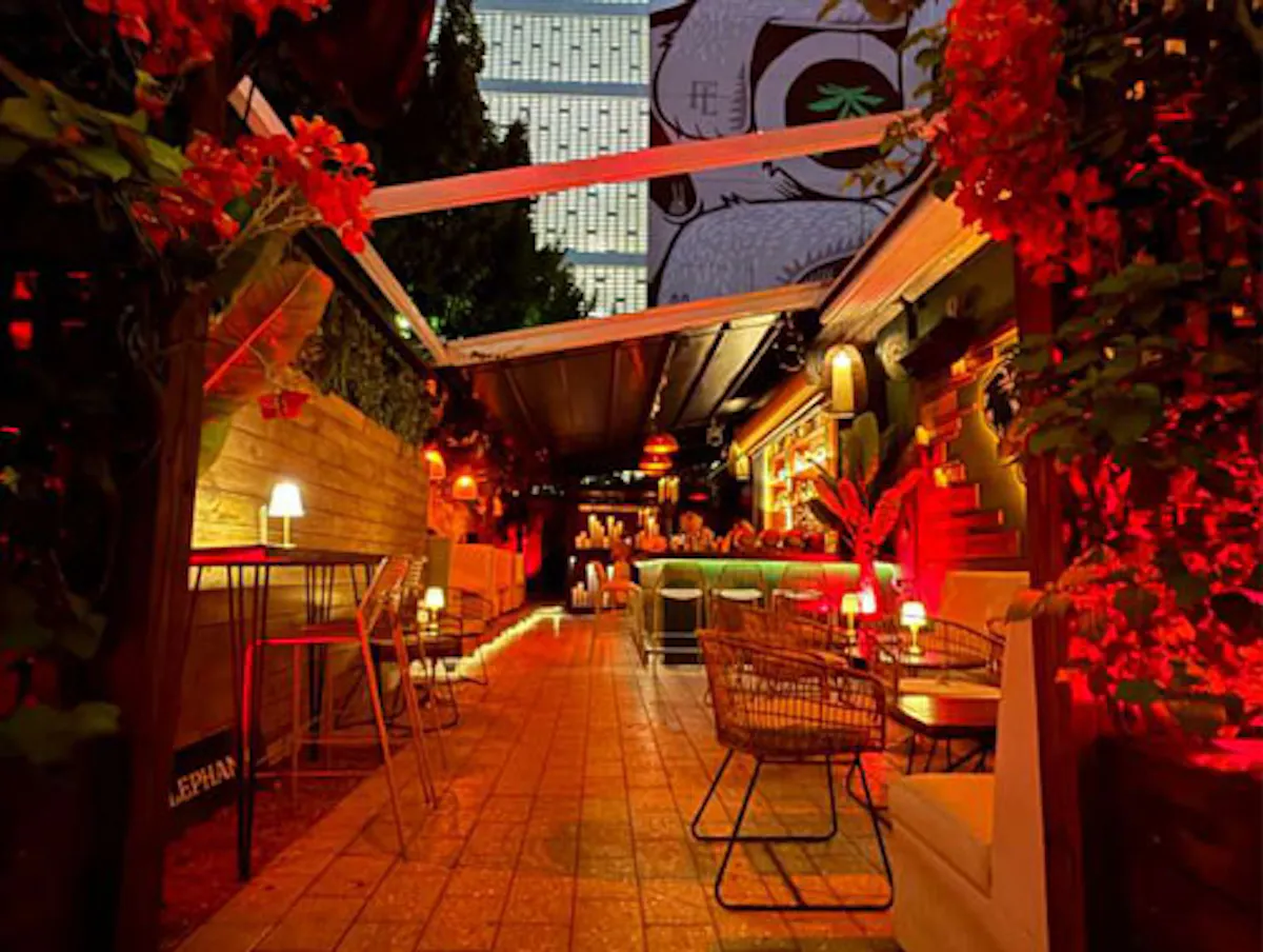a long shot of a restaurant