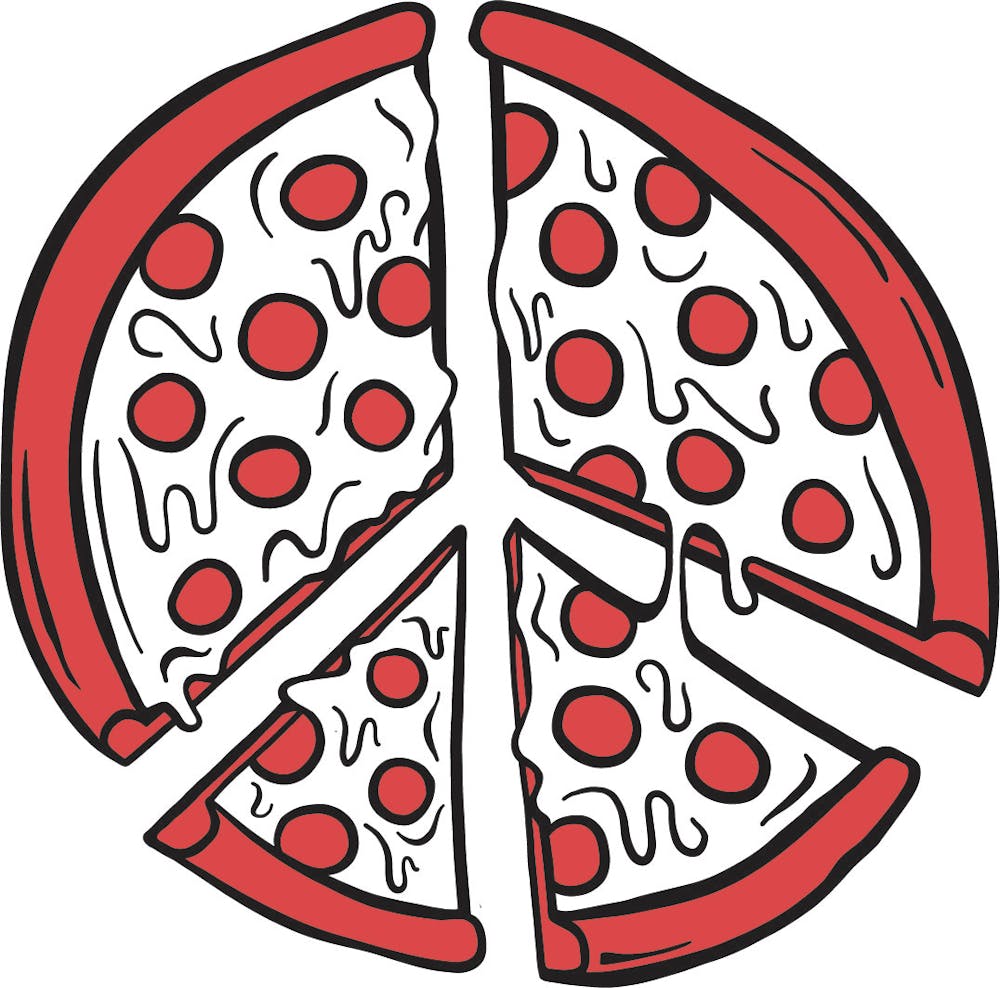 an illustration of a pizza peace sign