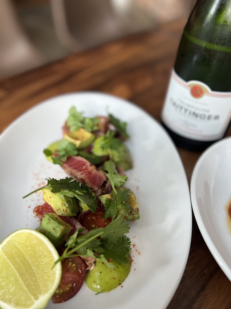 a close up of a plate of food on a table