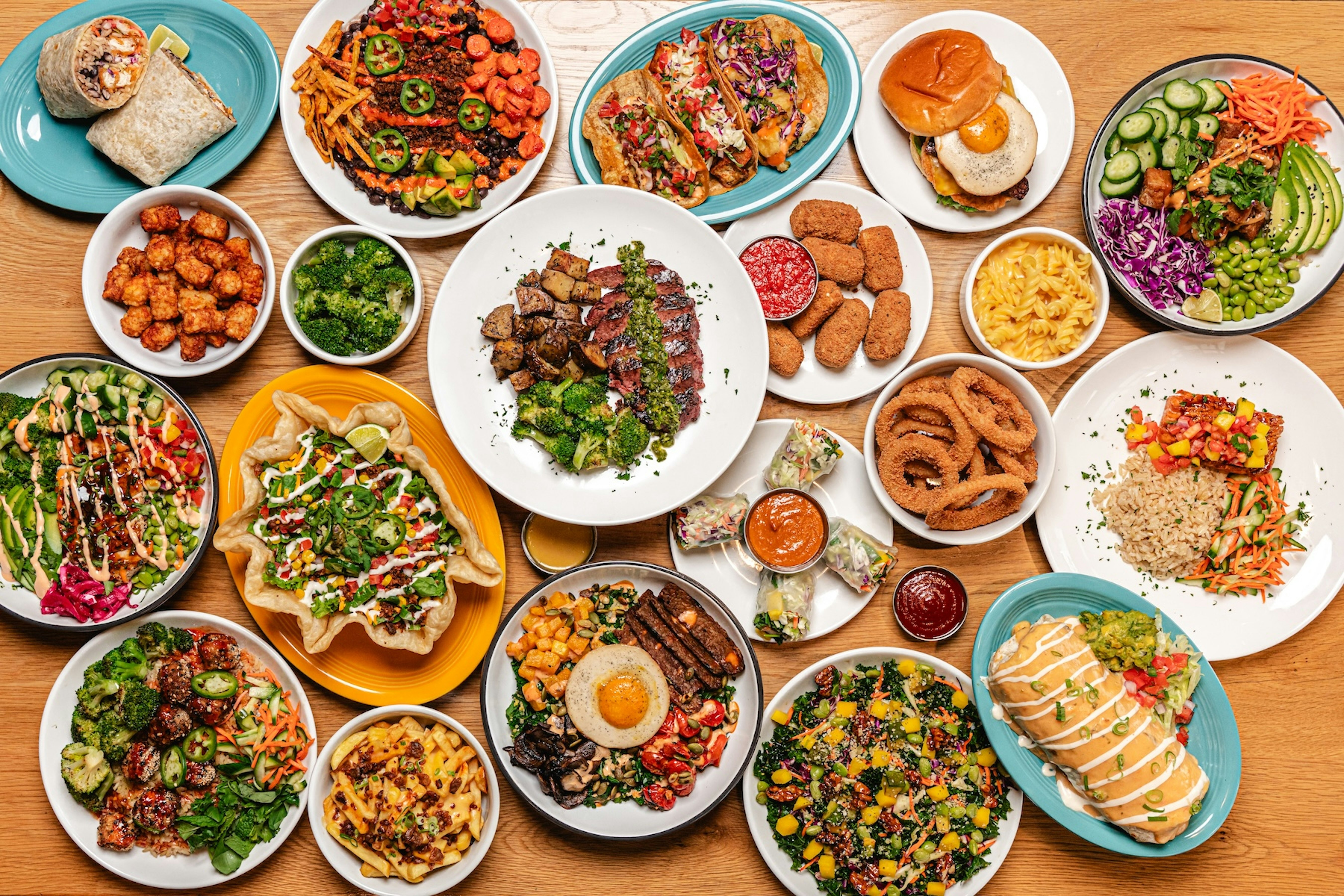 a table full of different foods