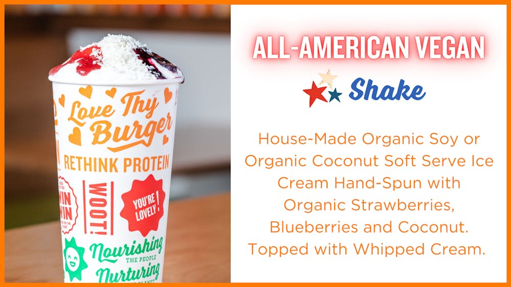 House-Made Organic Soy or Organic Coconut Soft Serve Ice Cream Hand-Spun with Organic Strawberries, Blueberries and Coconut. Topped with Whipped Cream. 
