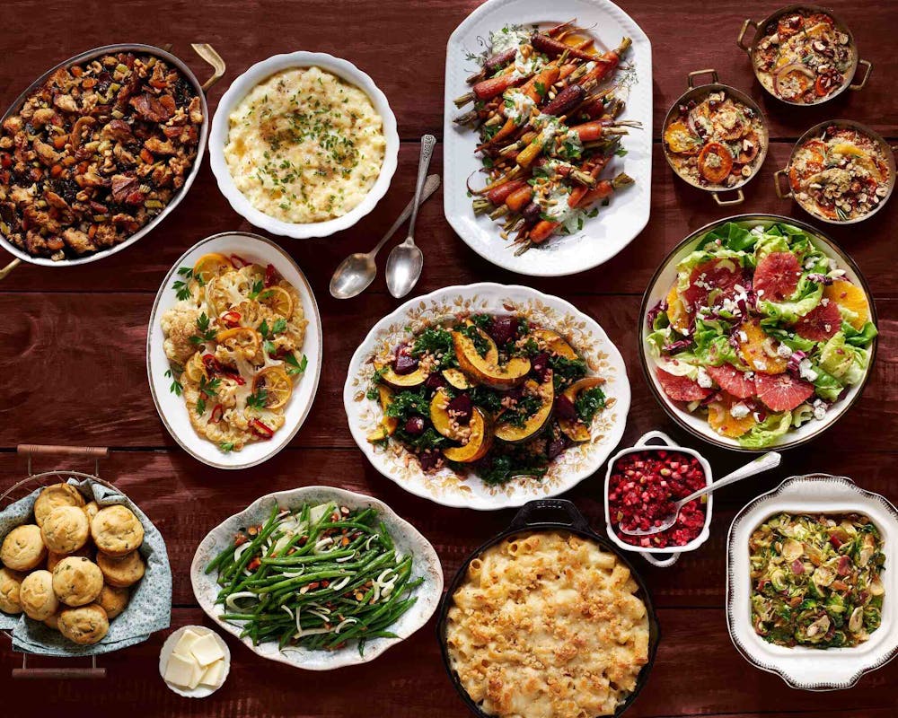 many different types of food on a table