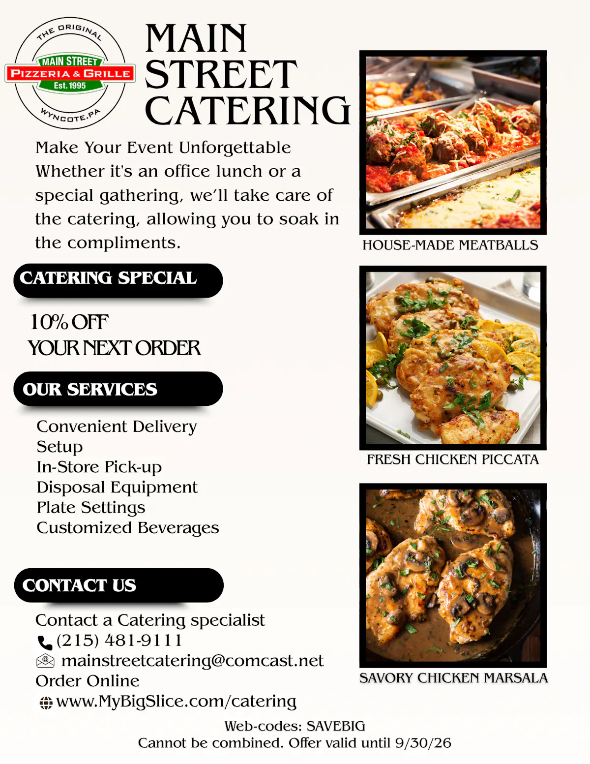 a menu of a catering company