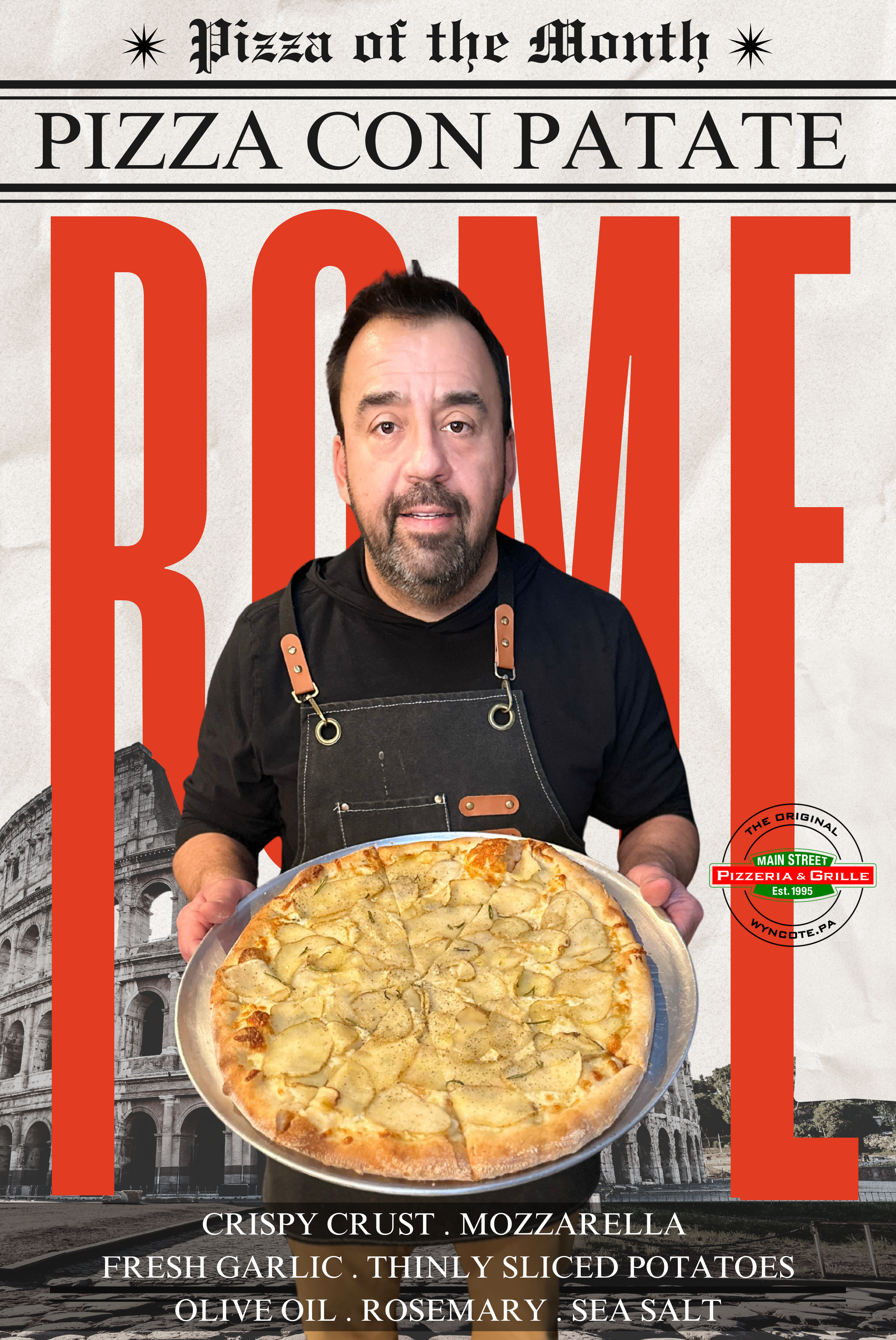 a man holding a pizza