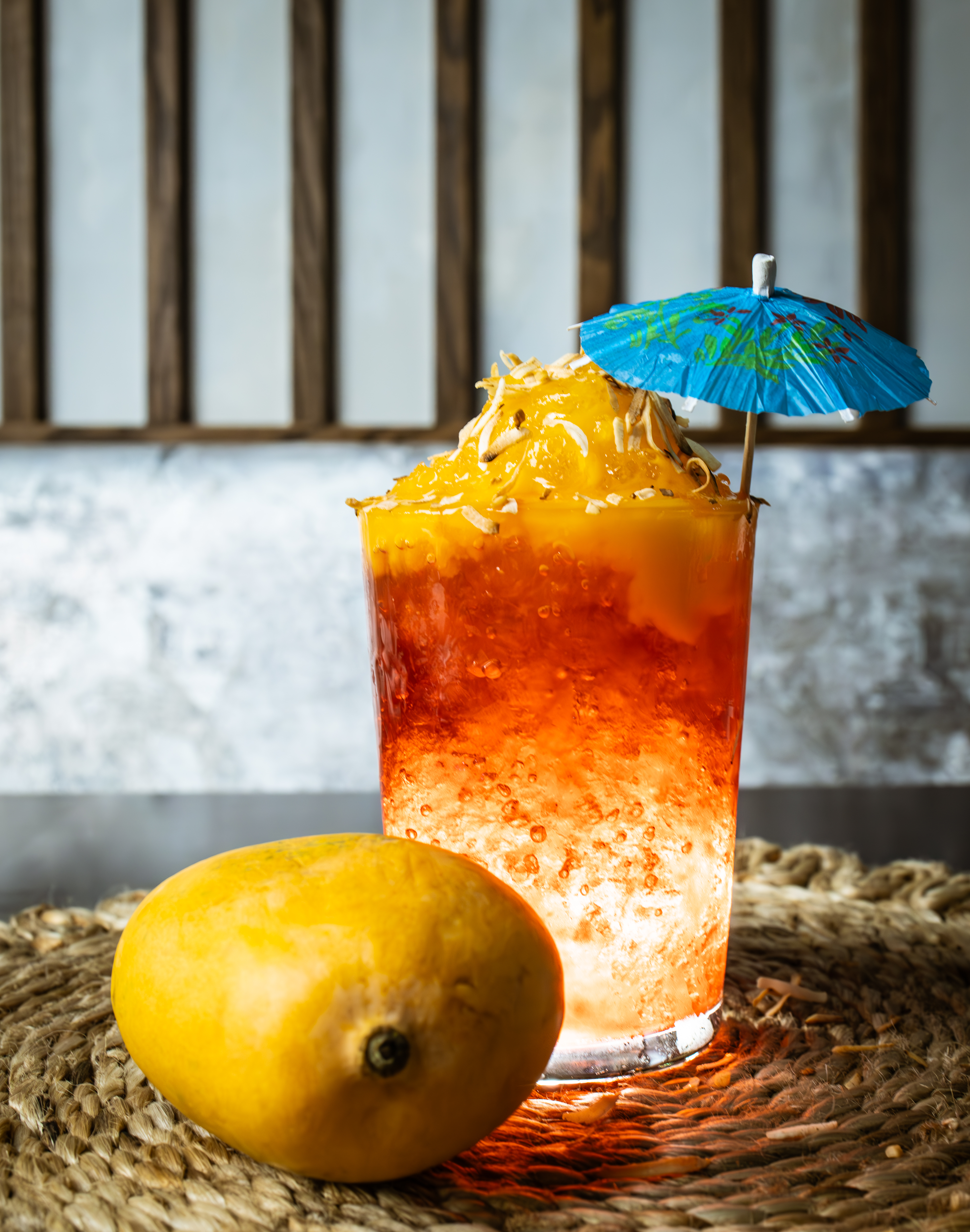 a mango drink with orange and yellow colors