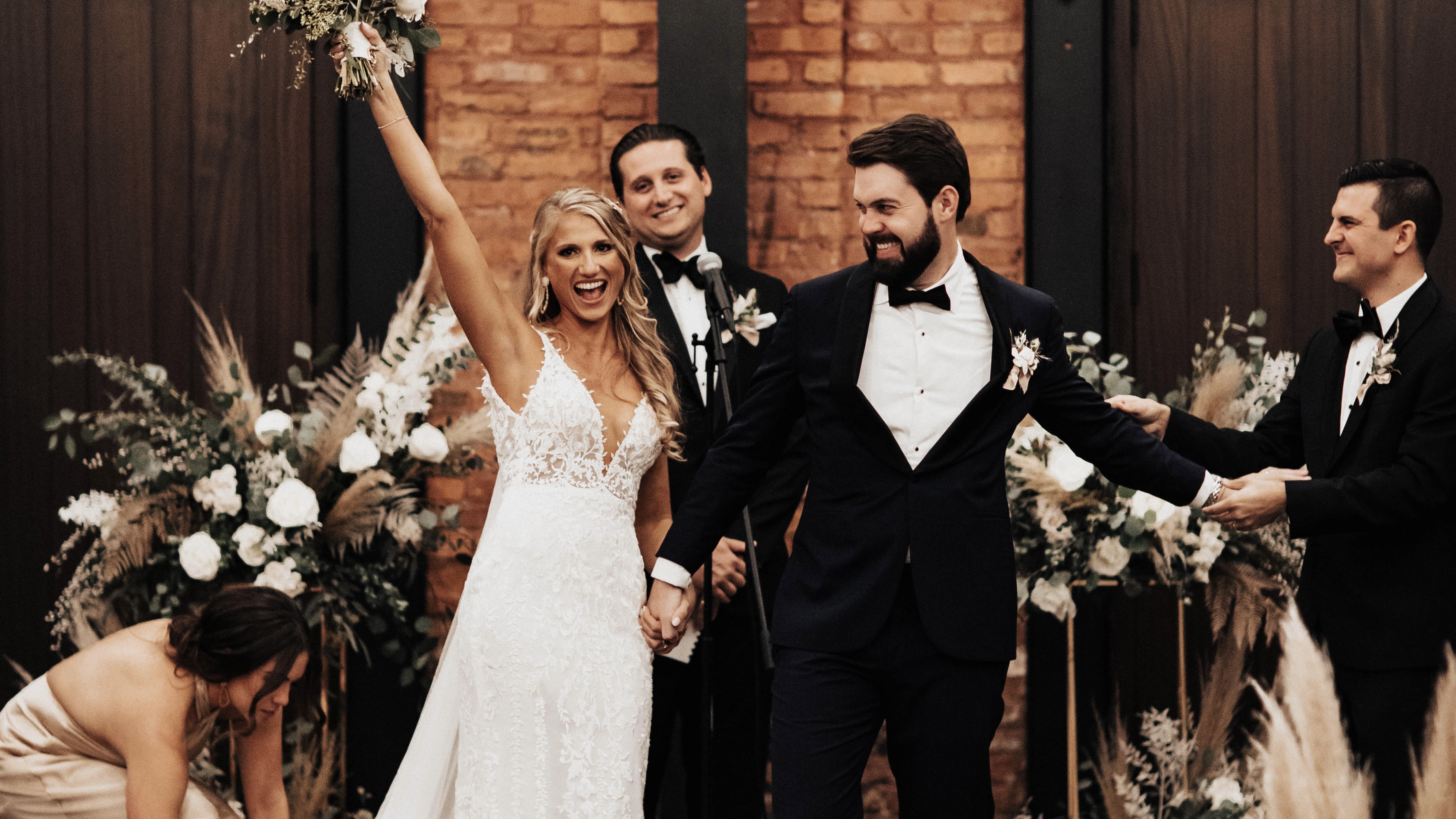 a man and a woman in a wedding dress