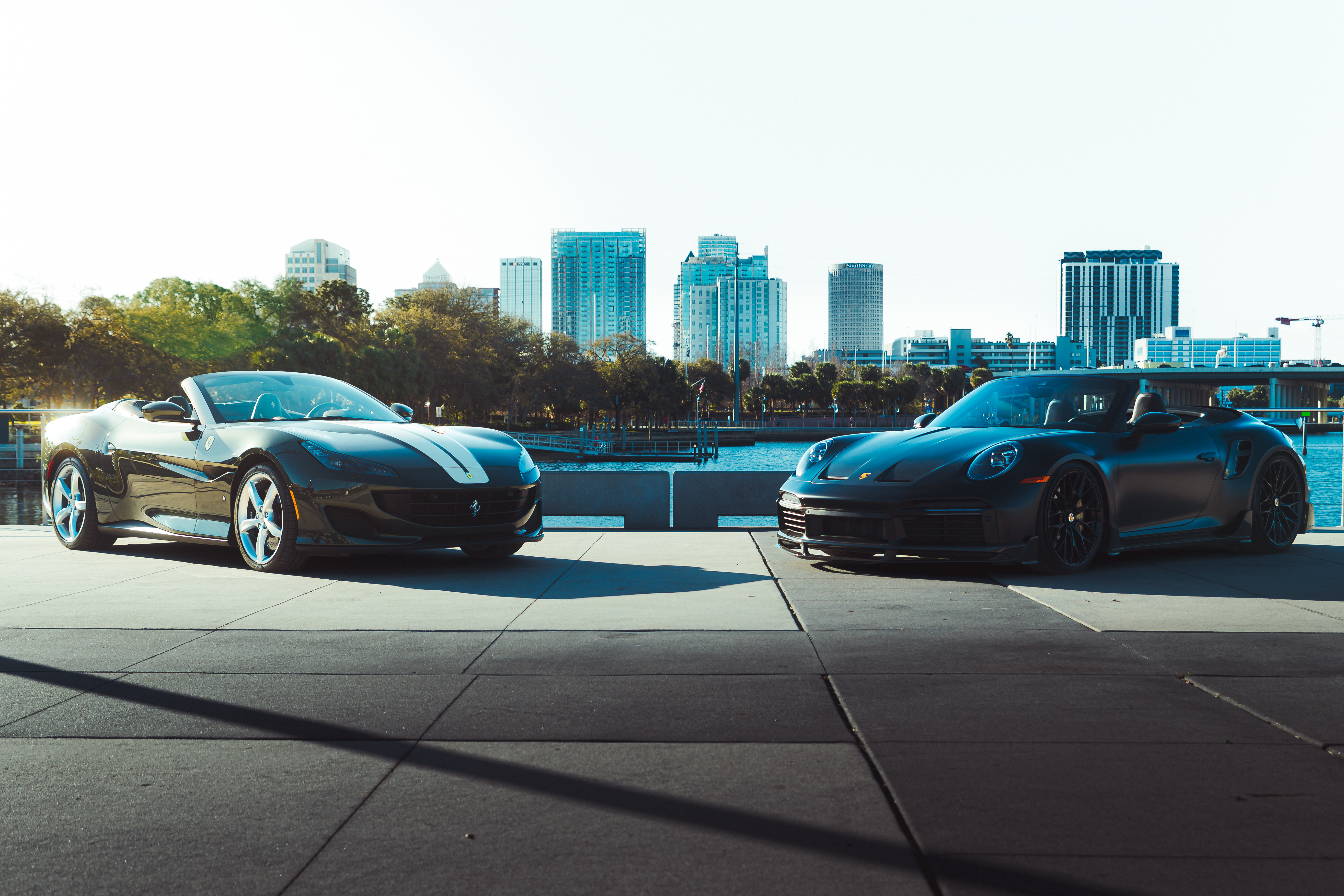two cars parked on a rooftop