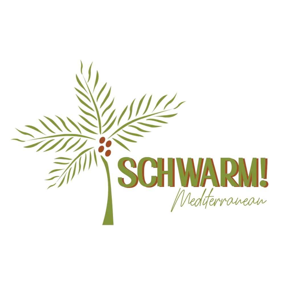 a palm tree with text and leaves