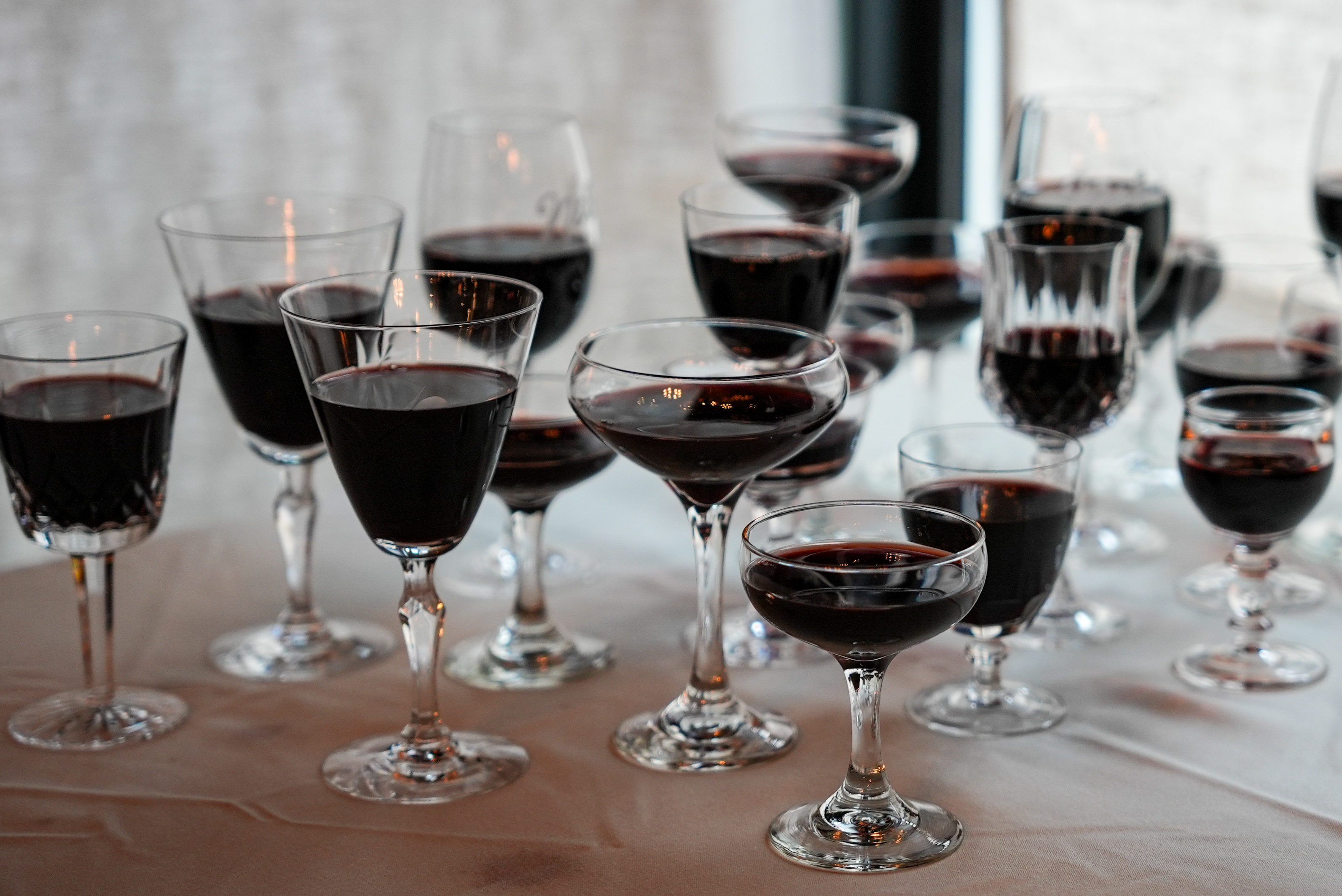 a table with glasses