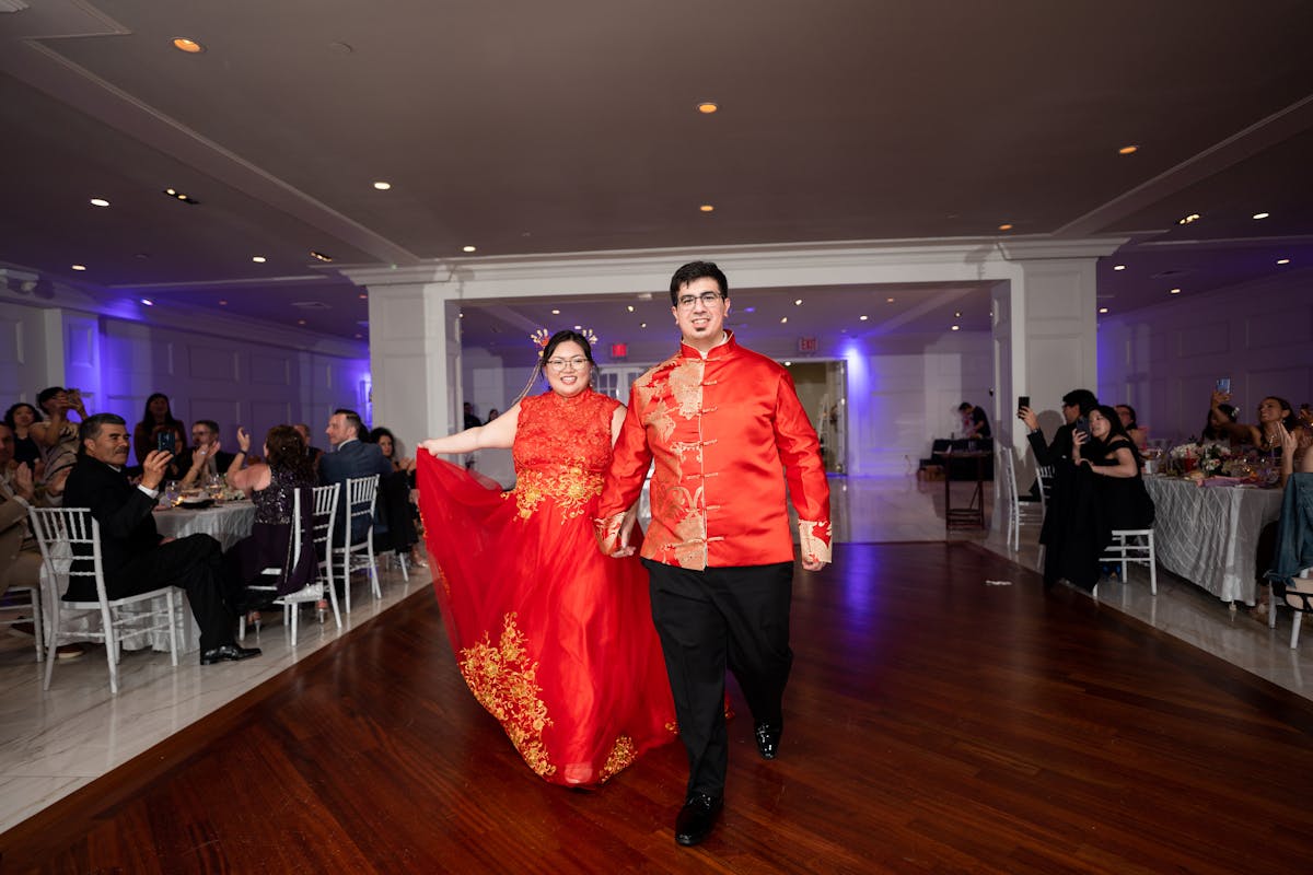 a married couple walking