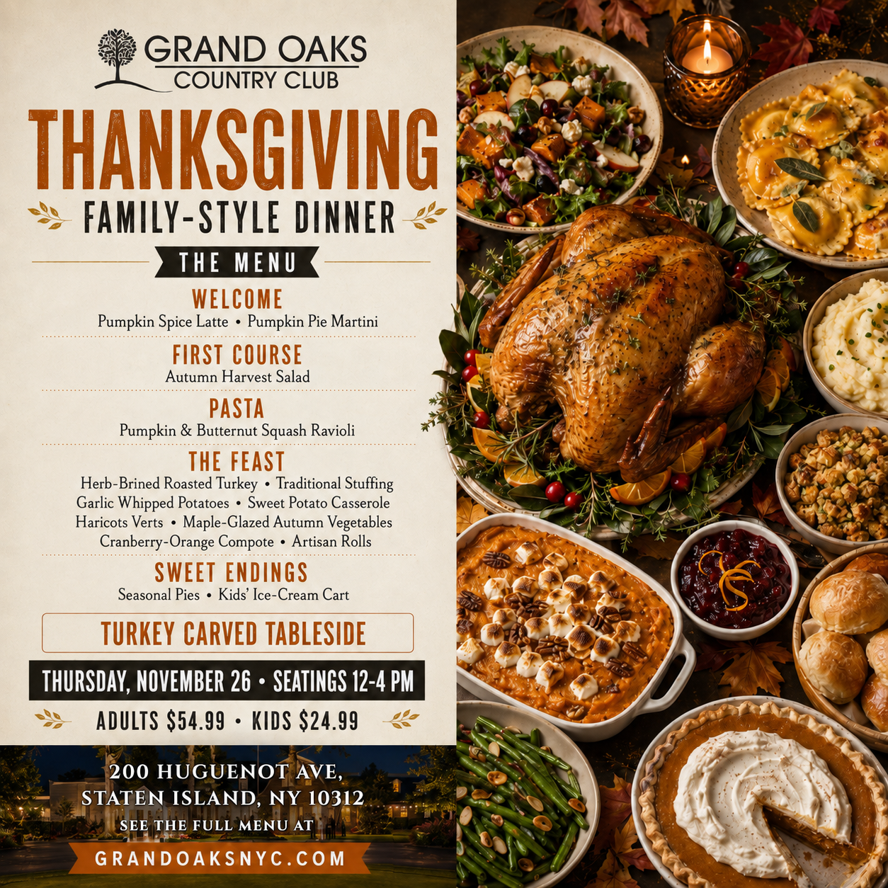 a thanksgiving dinner menu with turkey and food