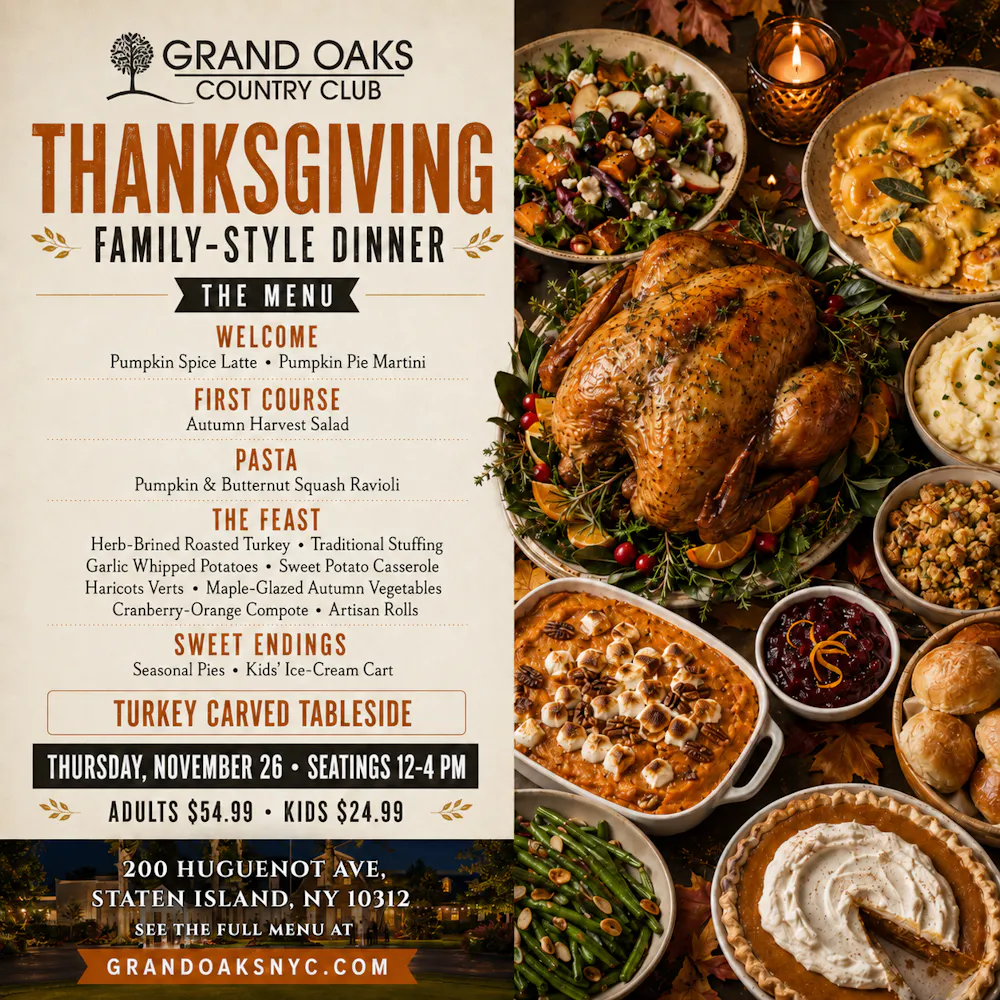 a thanksgiving dinner menu with turkey and food