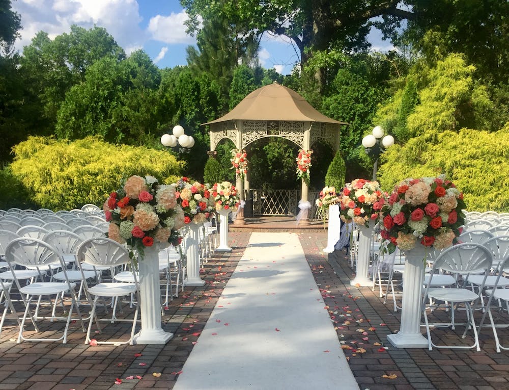 a group of people in a garden