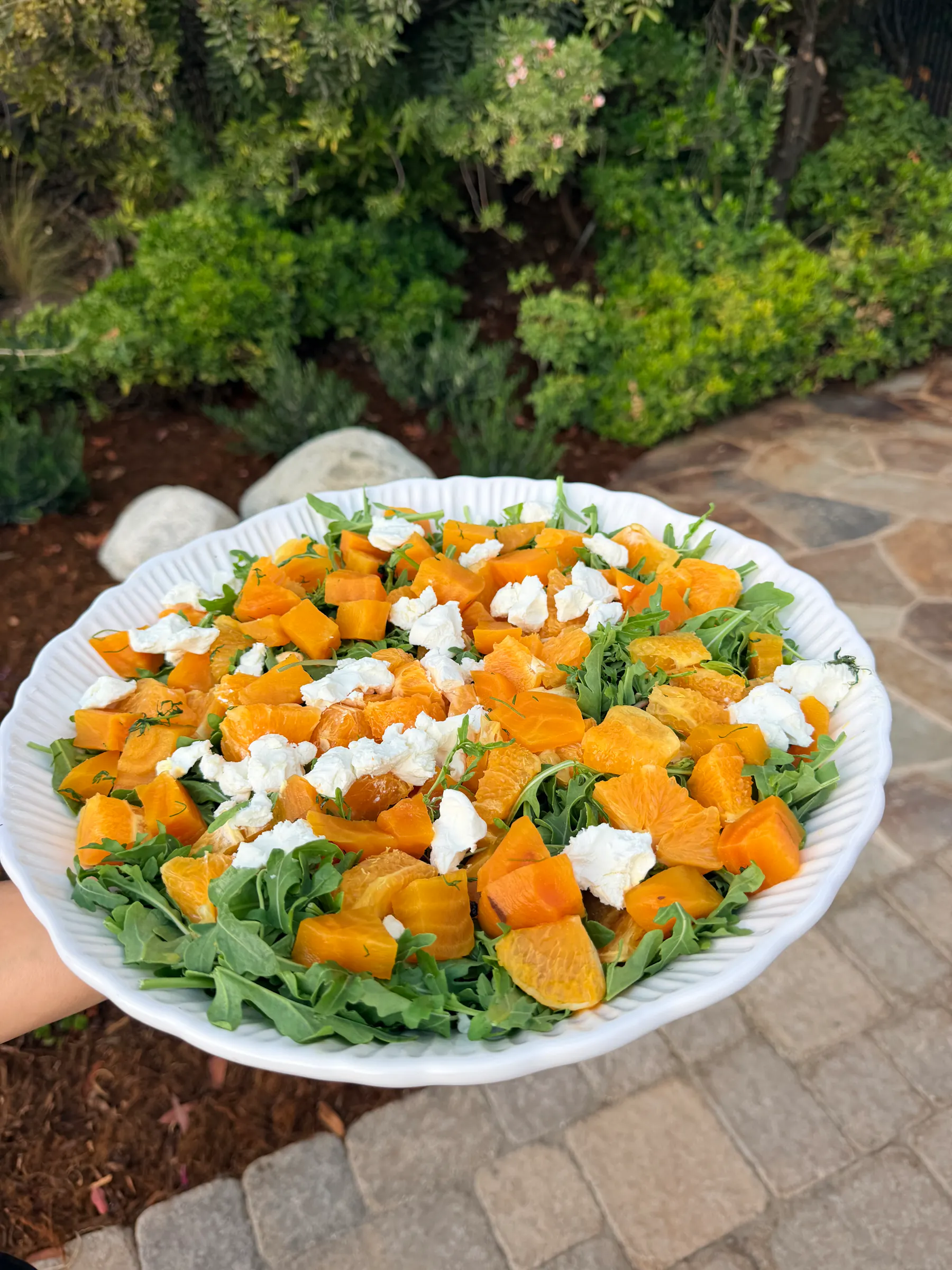 a plate of food with oranges and cheese
