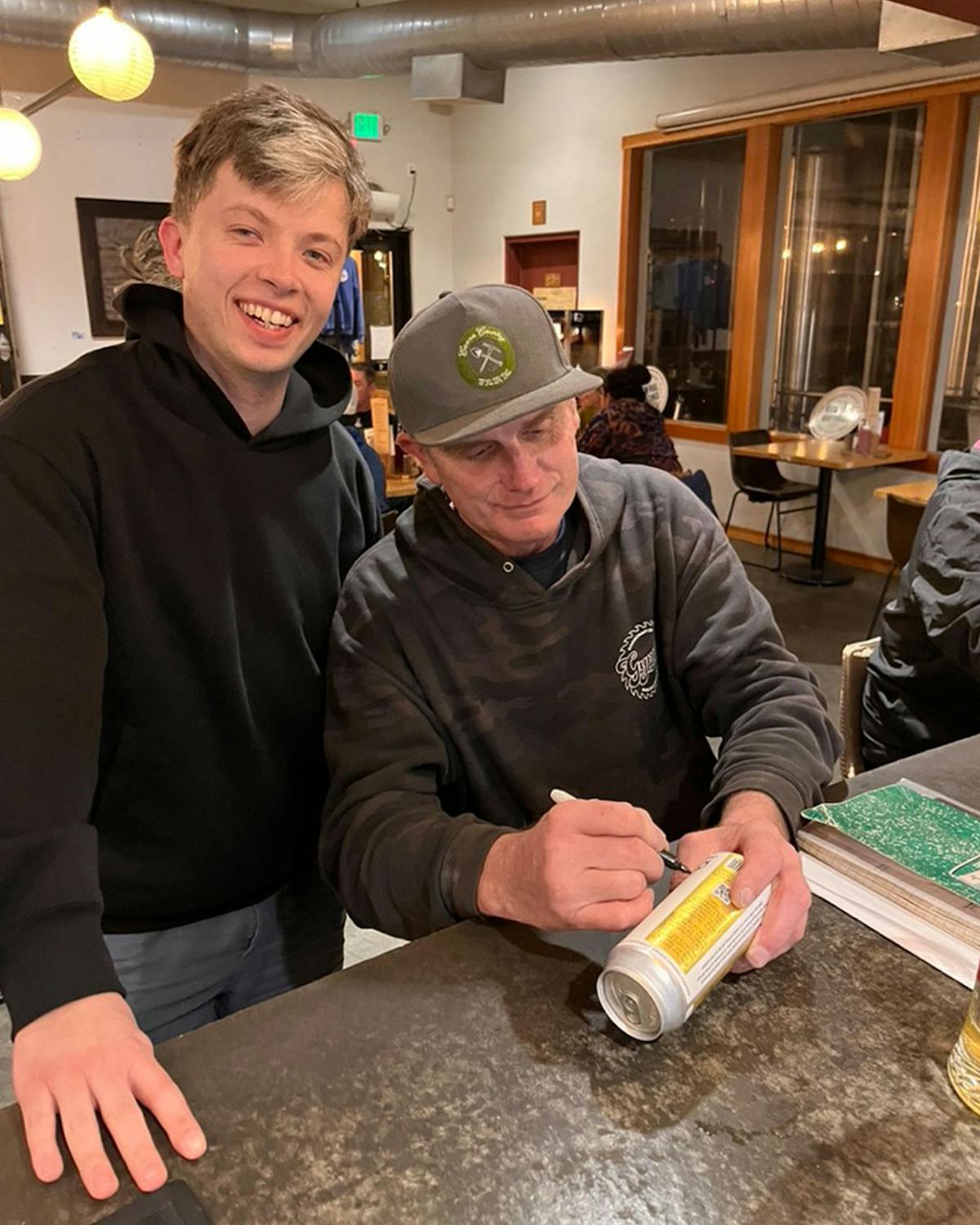 a man sitting on a table