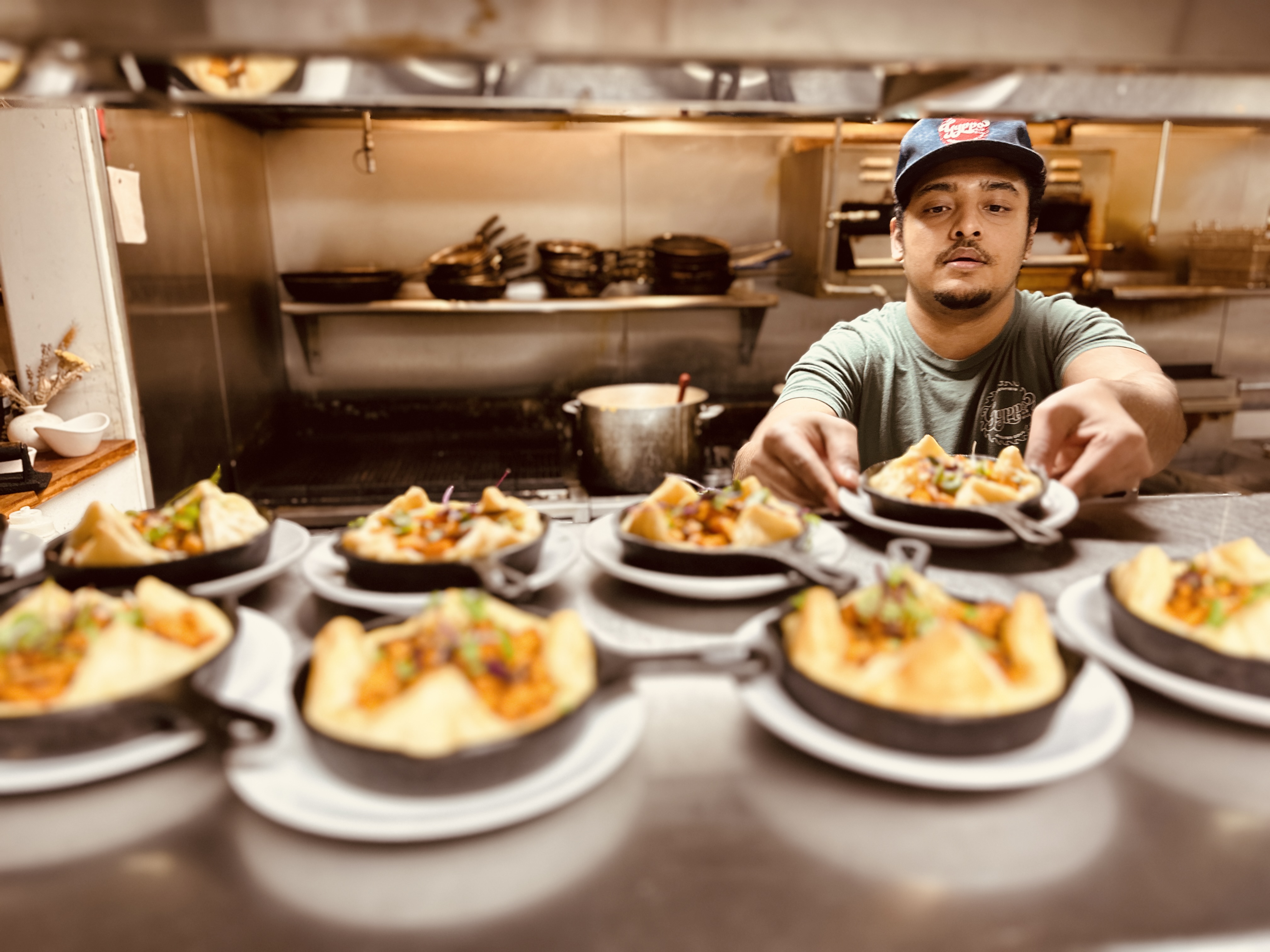a kitchen with a plate of food