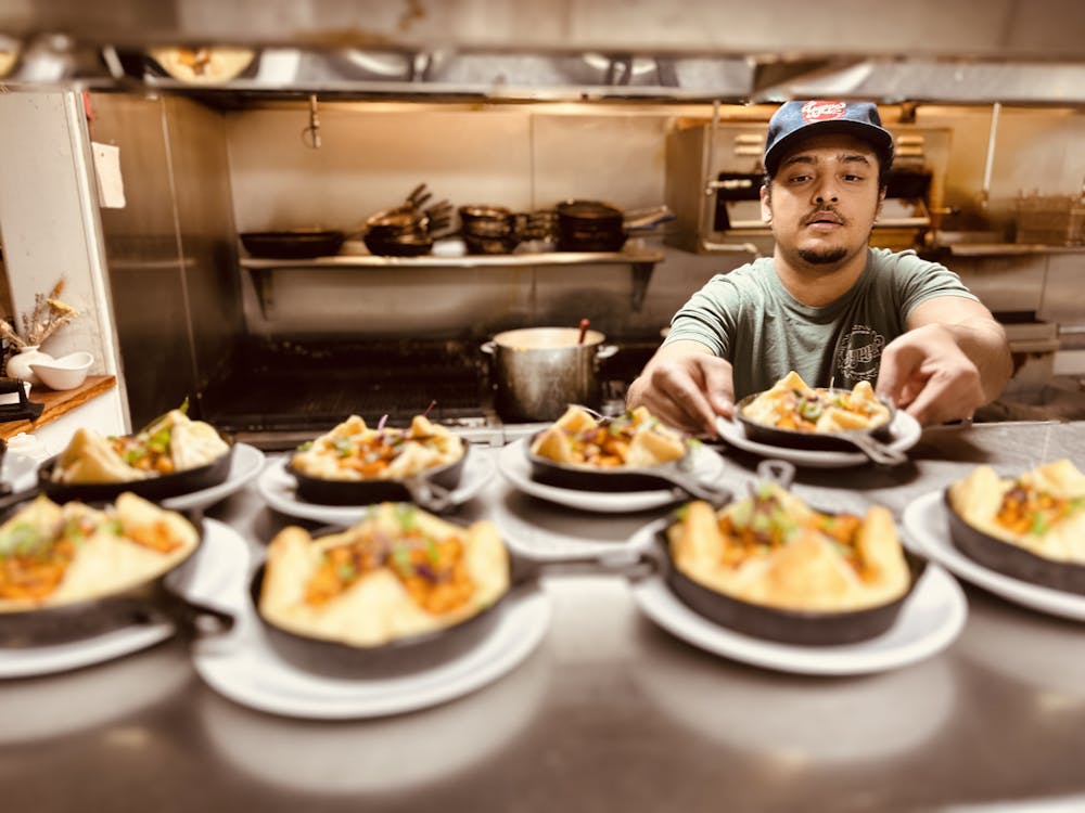 a kitchen with a plate of food