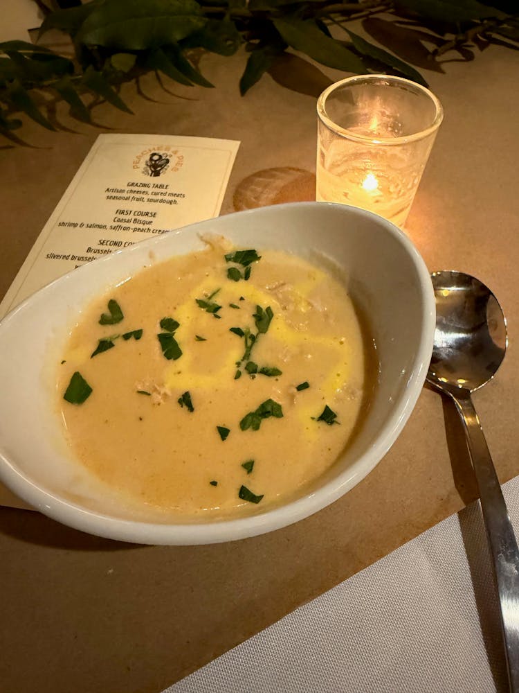 a bowl of soup on a table
