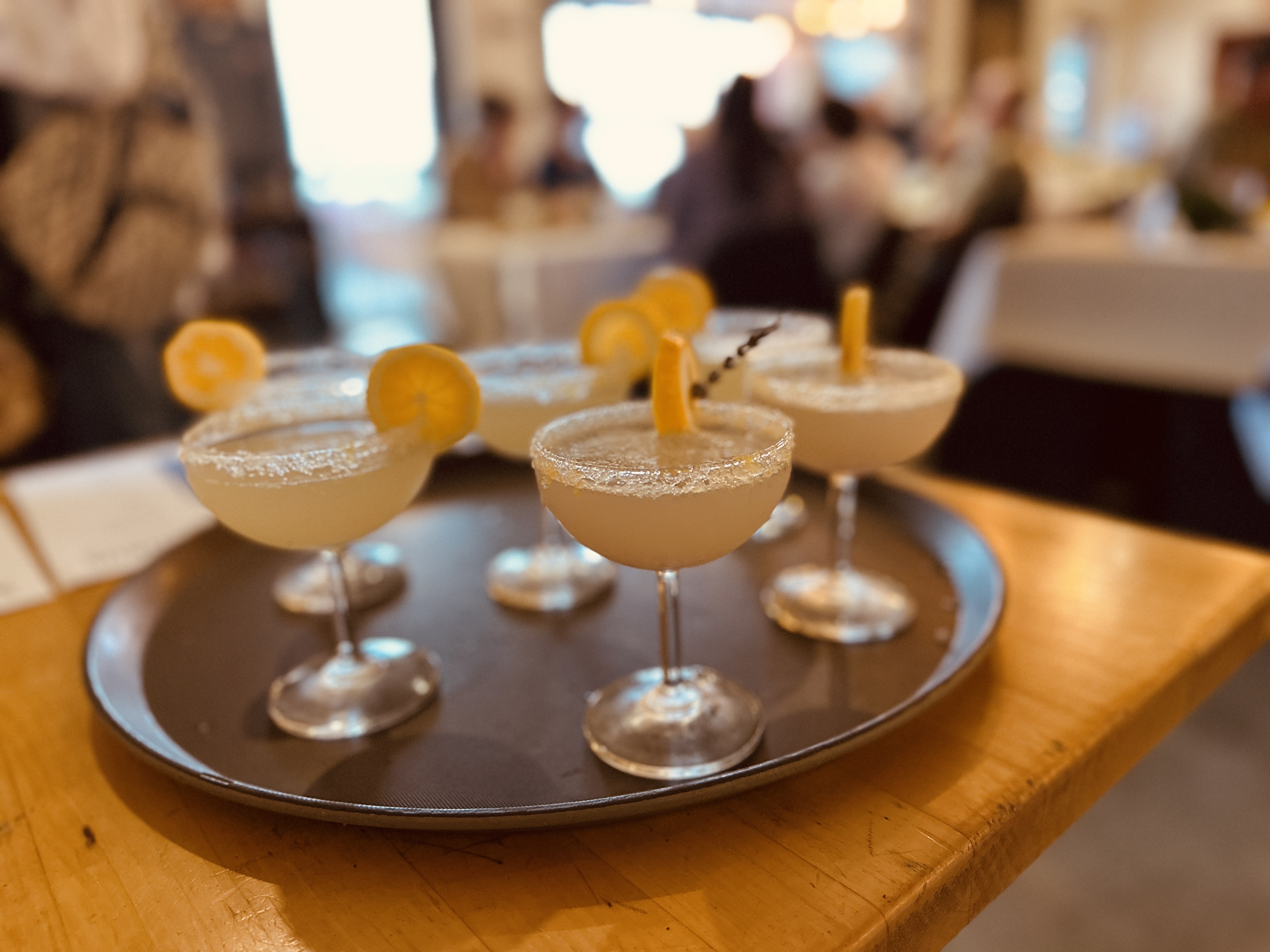 a tray of drinks on a table