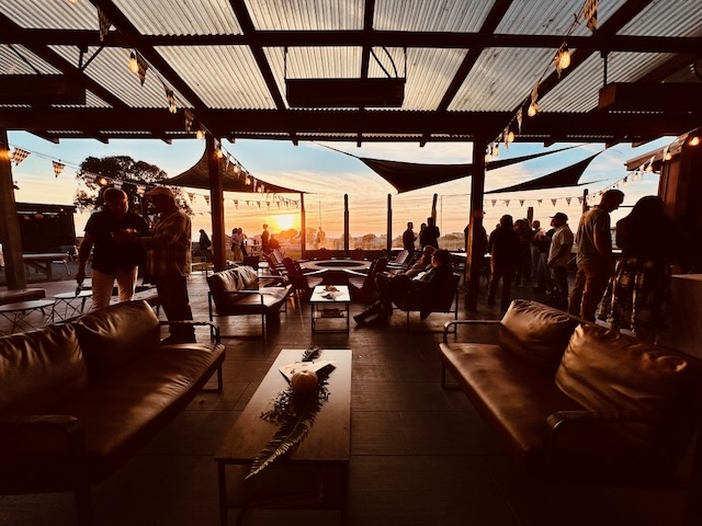 Sunset over the patio at Gyppo Ale Mill