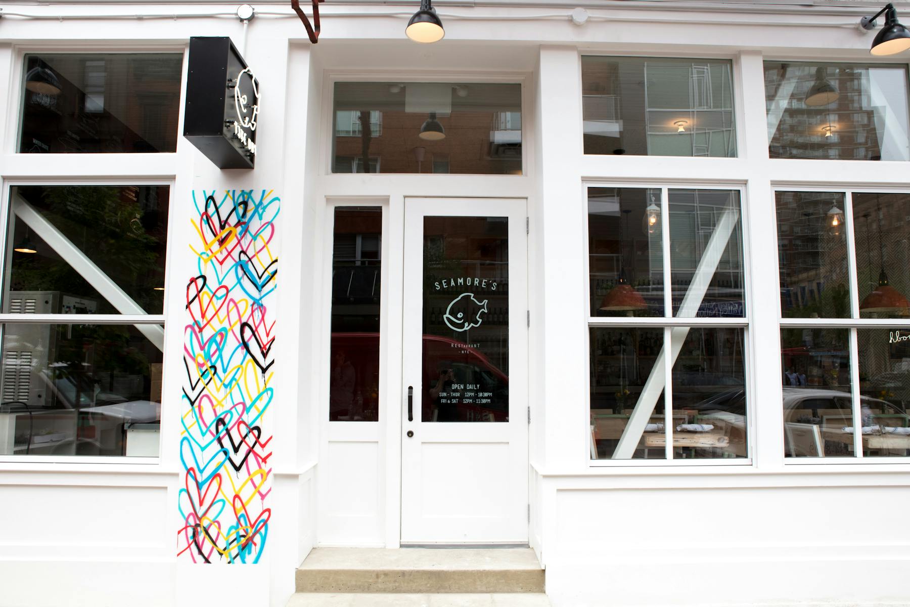 a close up of a store window