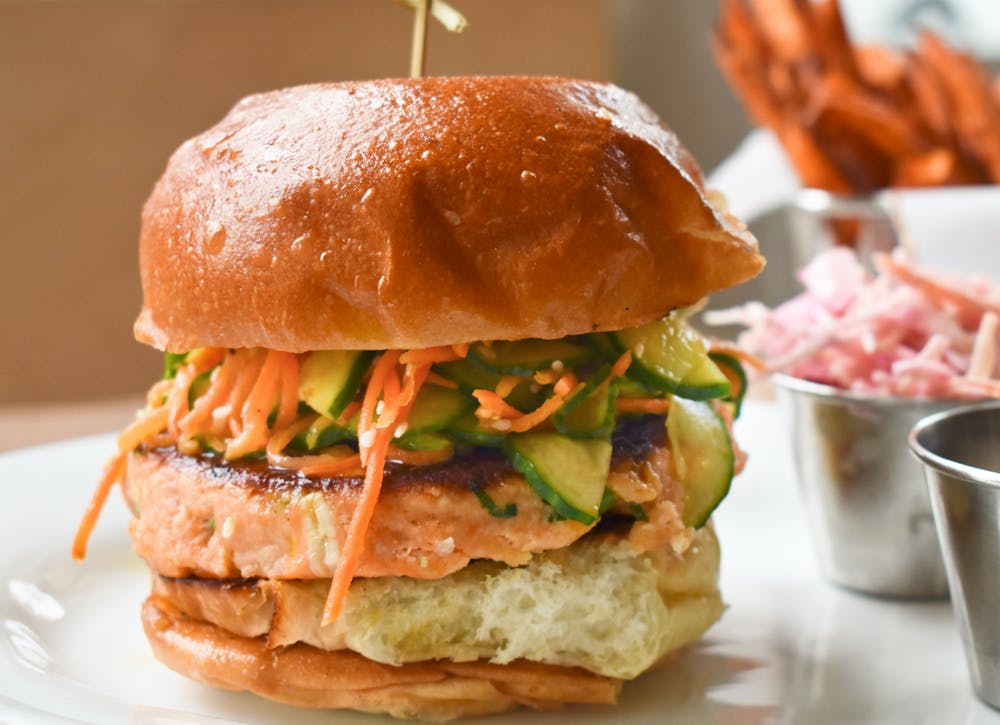 a close up of a sandwich sitting on top of a table